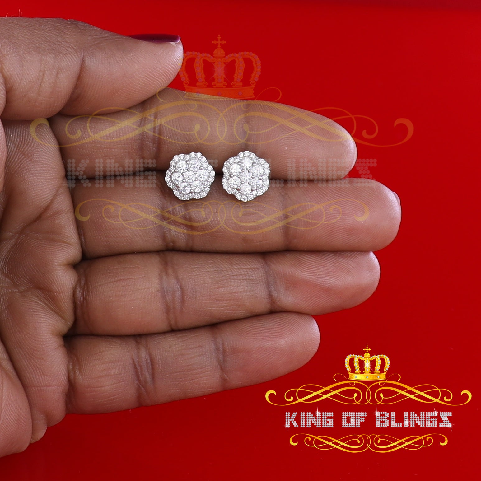 King of Bling's 925 Yellow Silver 1.74ct Cubic Zirconia Flower Earrings For Ladies / Gent's KING OF BLINGS