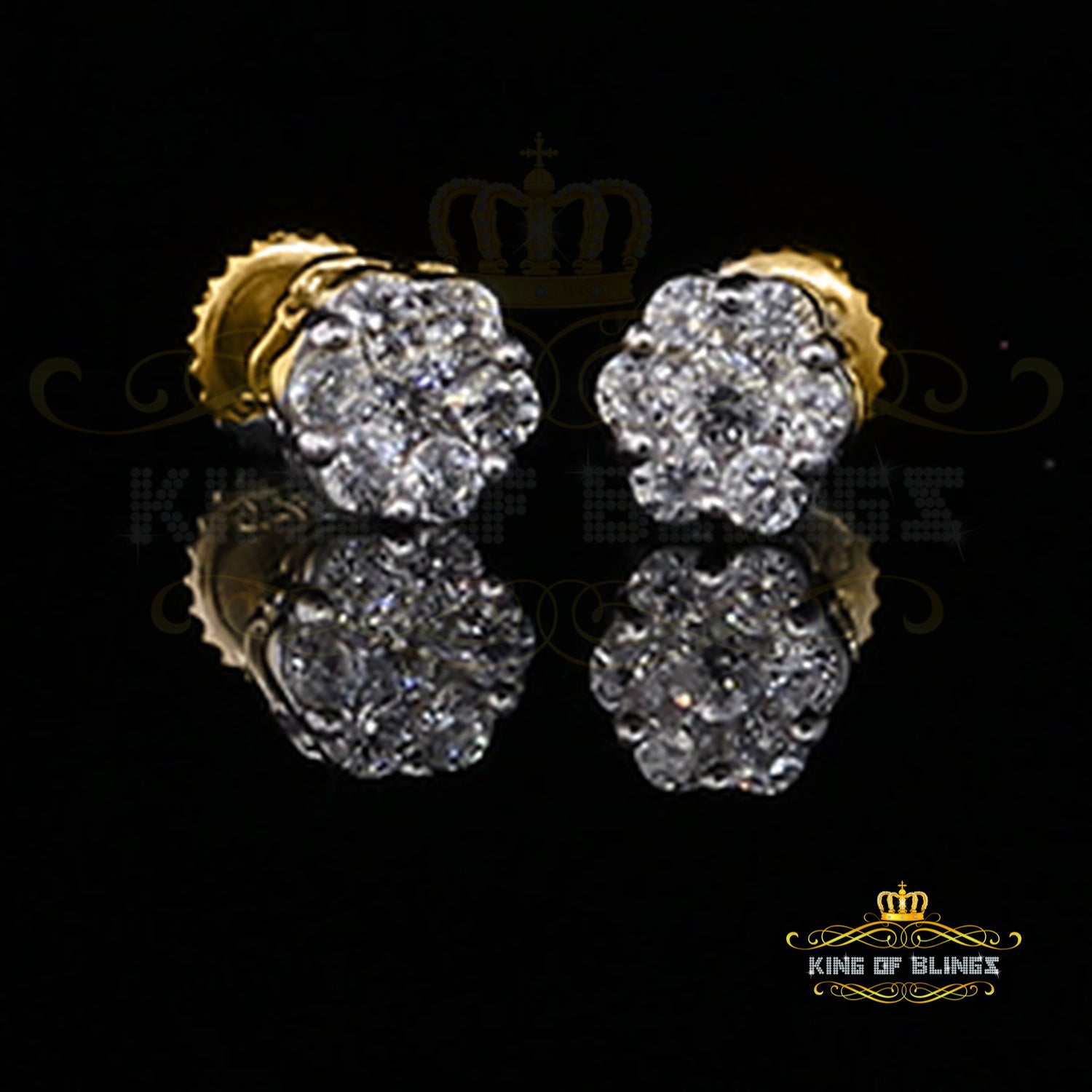 King of Bling's 925 Yellow Silver 0.96ct Cubic Zirconia Women's & Men's Hip Hop Floral Earrings KING OF BLINGS