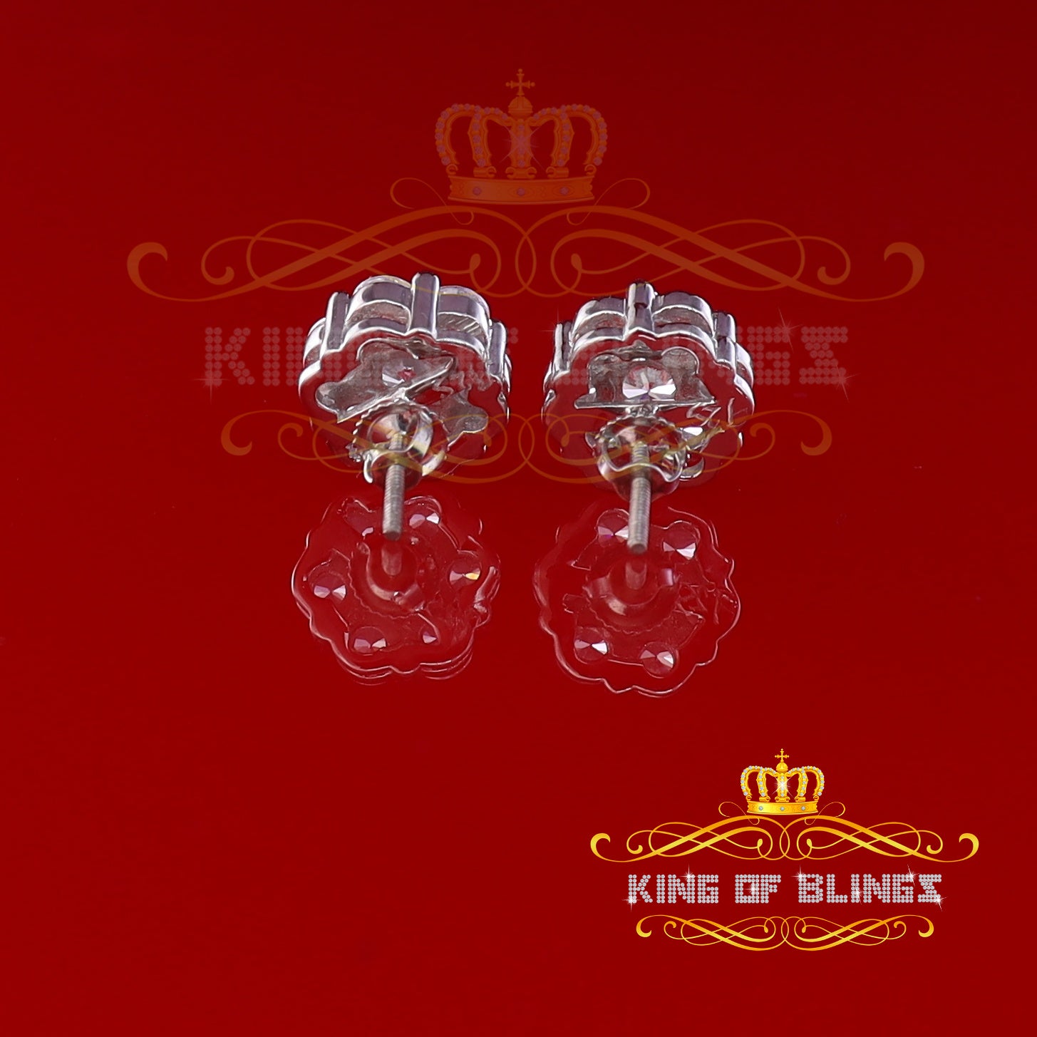 King of Blings- 925 White Sterling Silver 0.96ct Cubic Zirconia Women's Hip Hop Floral Earrings KING OF BLINGS