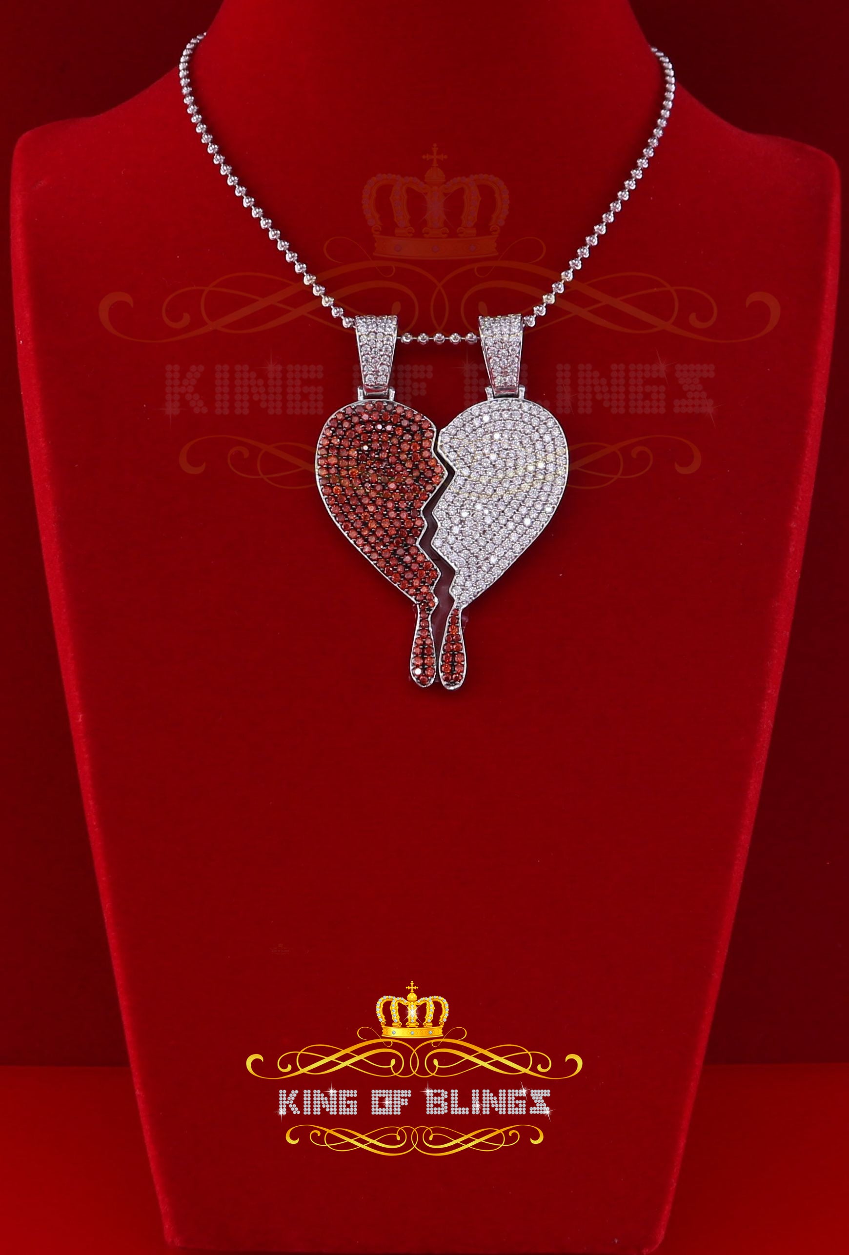 White 925 Sterling Silver Broken Heart Shape Pendant 10.41ct Cubic Zirconia KING OF BLINGS