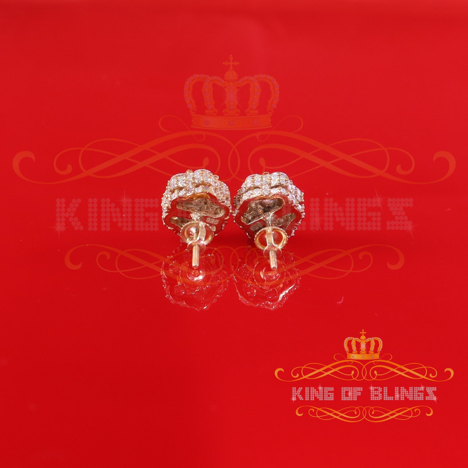 King  of Bling's Men's/Women's 925 Silver Yellow 2.00ct VVS 'D' Moissanite 7 Floral Stud Earrings KING OF BLINGS