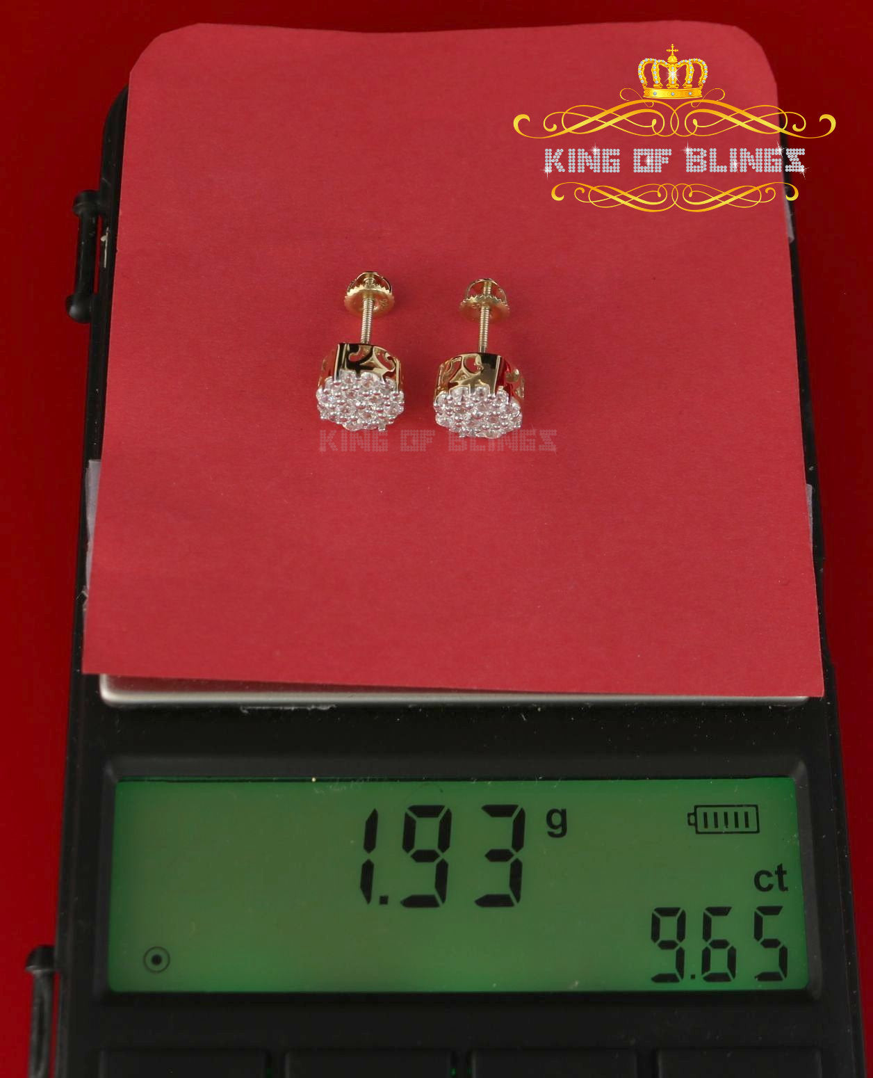 King of Bling's 925 Yellow Silver Aretes Para Hombre 0.87ct Cubic Zirconia Round Women's Earring KING OF BLINGS