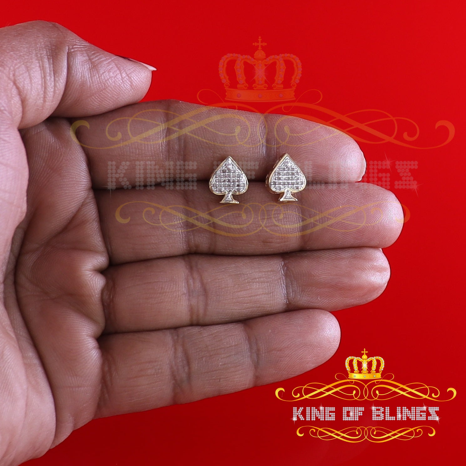 King of Blings-925 Sterling Silver Yellow 0.10ct Diamond For Women's / Men's Stud Heart Earring KING OF BLINGS