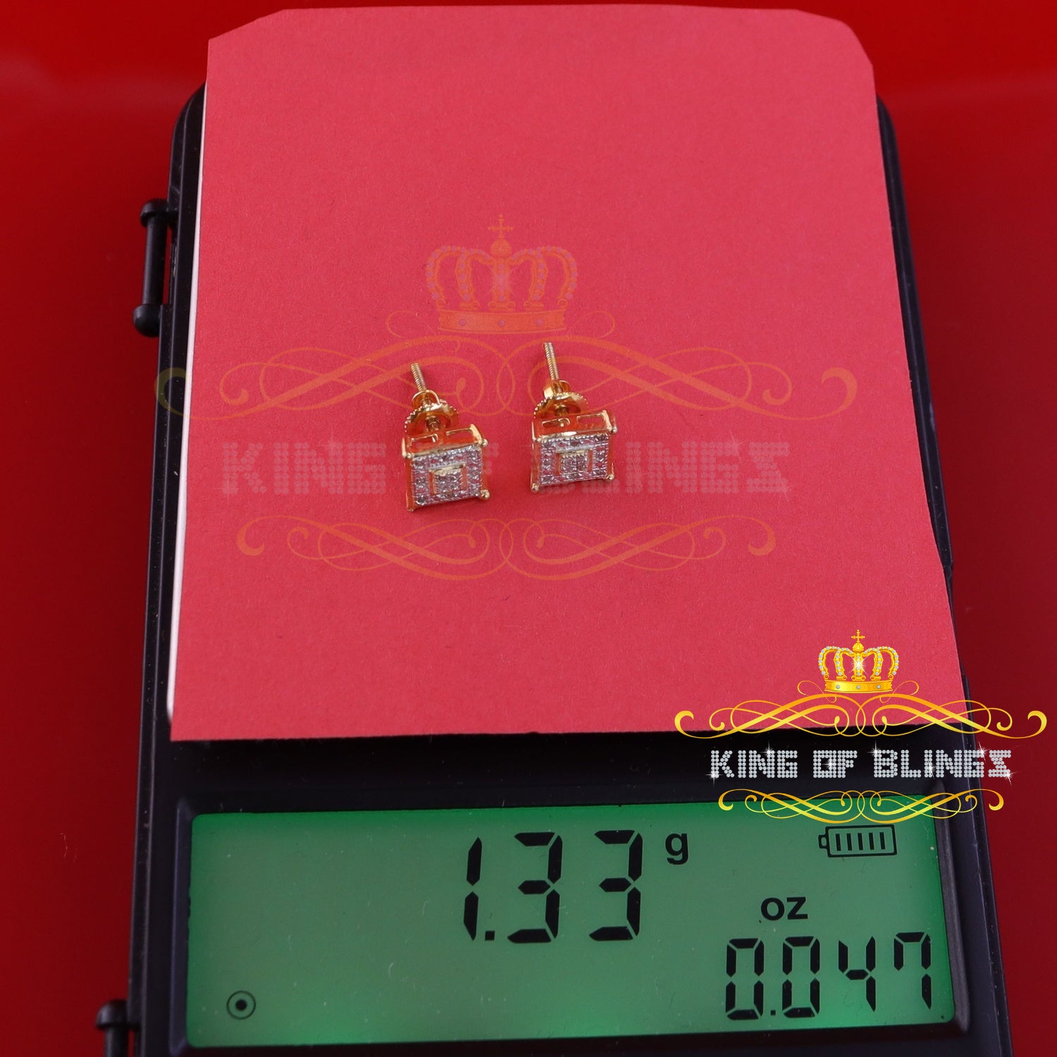 King of Blings-0.05ct Diamond 925 Sterling Silver Yellow Stud Women's & Men's Square Earrings KING OF BLINGS