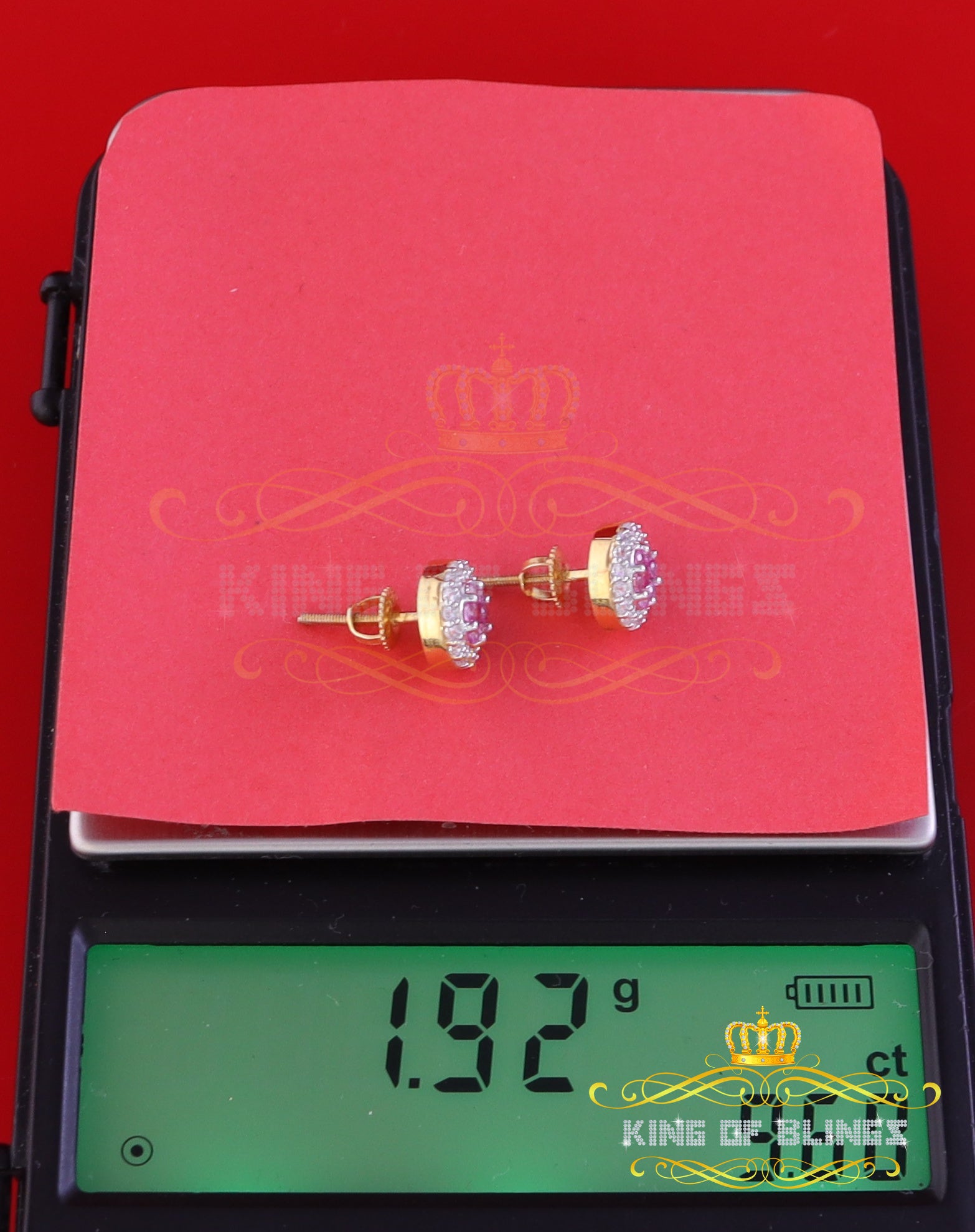 King of Bling's 925 Yellow Sterling Silver 0.90ct Cubic Zirconia Women's Hip Hop Round Earrings KING OF BLINGS