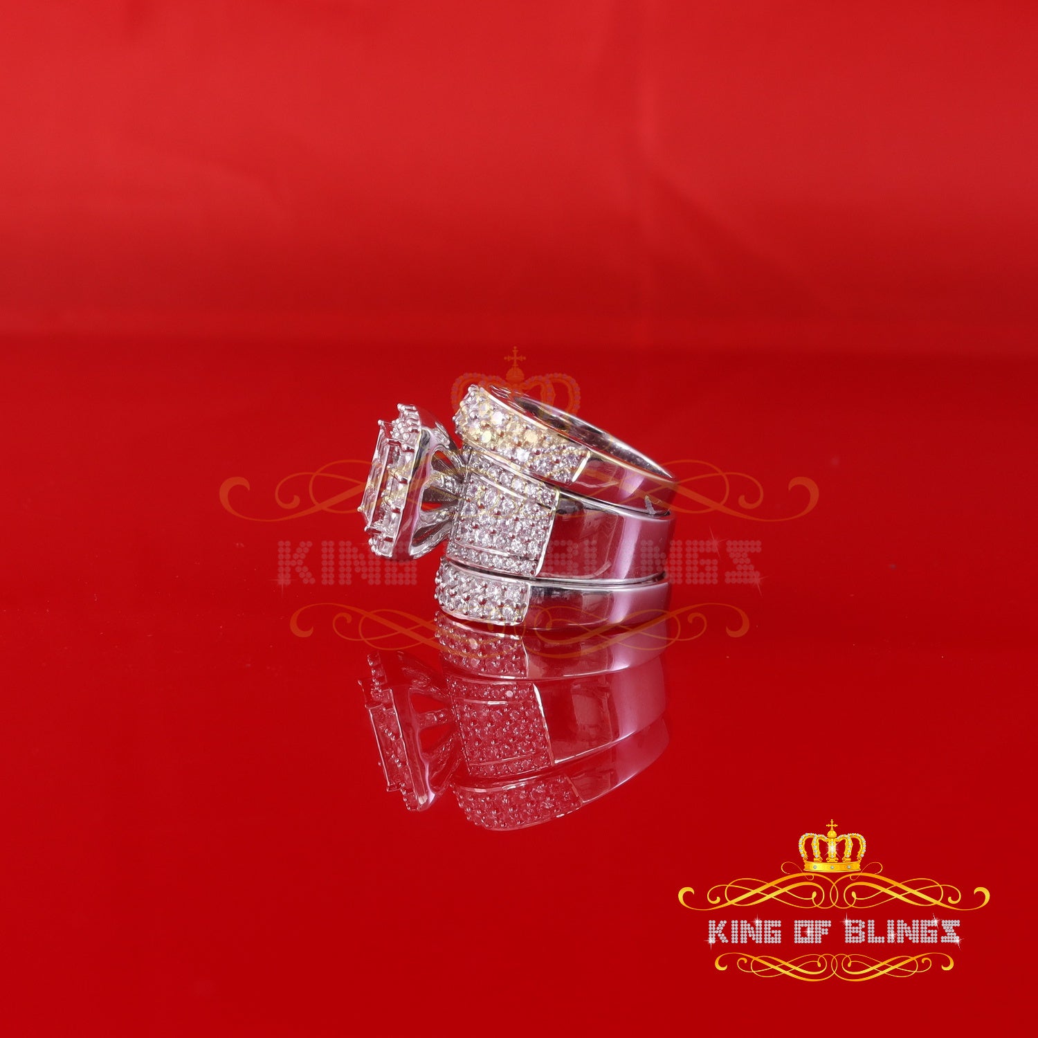 12.60ct Cubic Zirconia White Sterling Silver Men's/ Women 3PC Wedding Rings SZ7 KING OF BLINGS