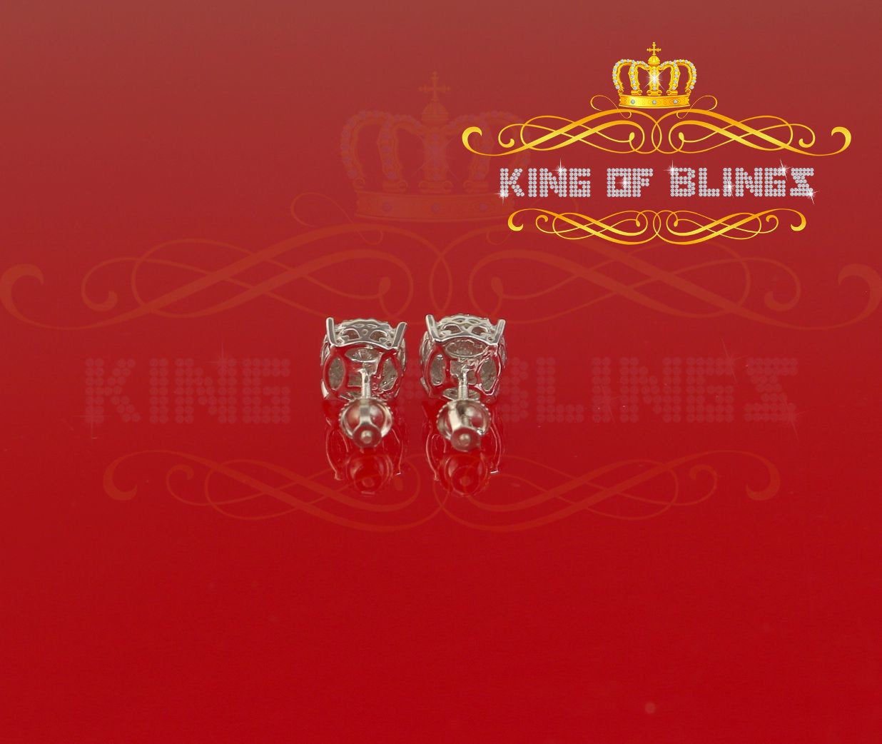 King of Blings- 925 White Sterling Silver 0.86ct Cubic Zirconia Round Women's Hip Hop Earrings KING OF BLINGS