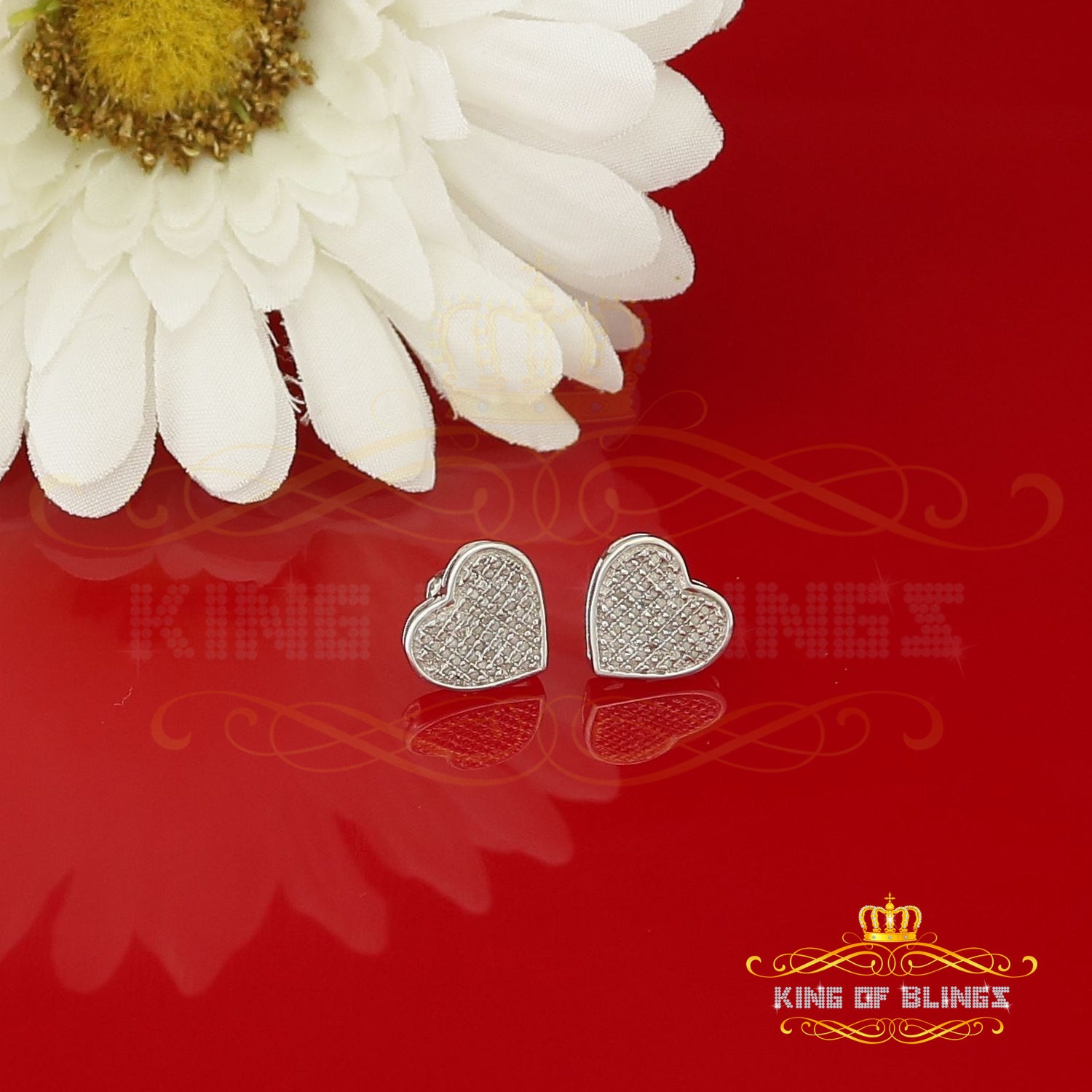 King Of Bling's Aretes Para Hombre 925 White Silver 0.50ct Diamond Women's /Men's Heart Earring KING OF BLINGS