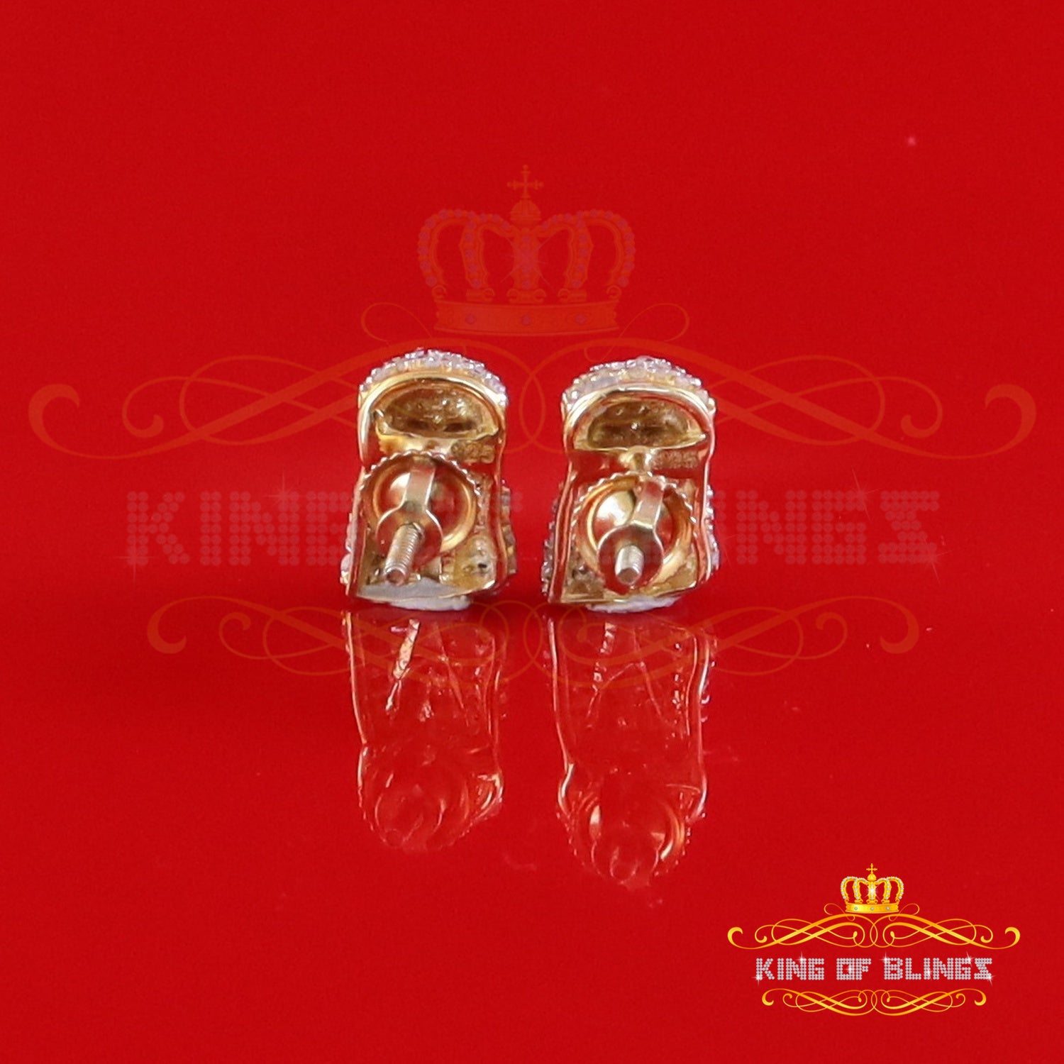 King of Blings-0.25ct Diamond 925 Sterling Silver Yellow for Men's & Women Stud Jesus Earrings King of Blings