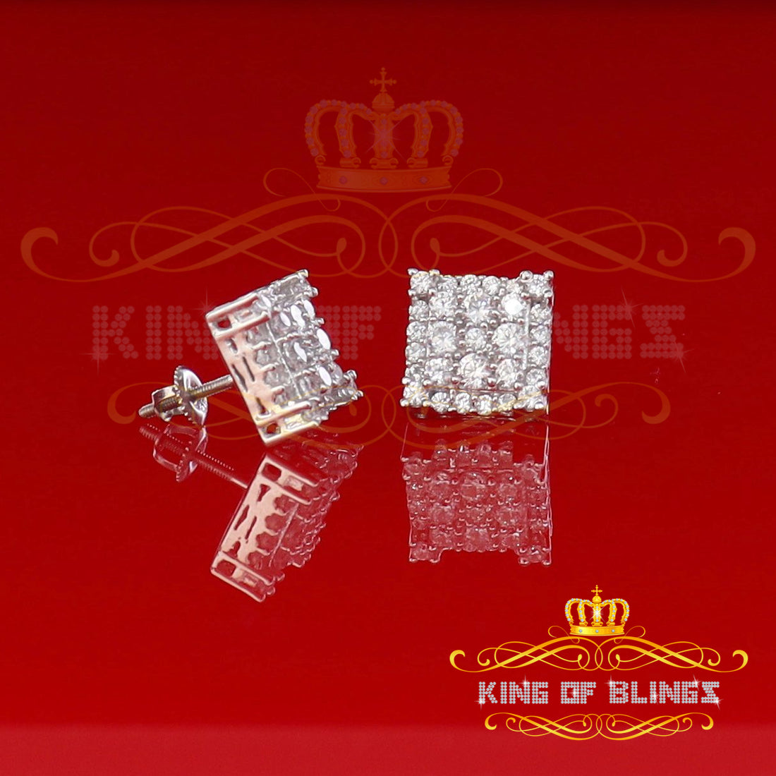 King of Blings- 925 White Sterling Silver 0.96ct Cubic Zirconia Women's & Men's Square Earrings KING OF BLINGS