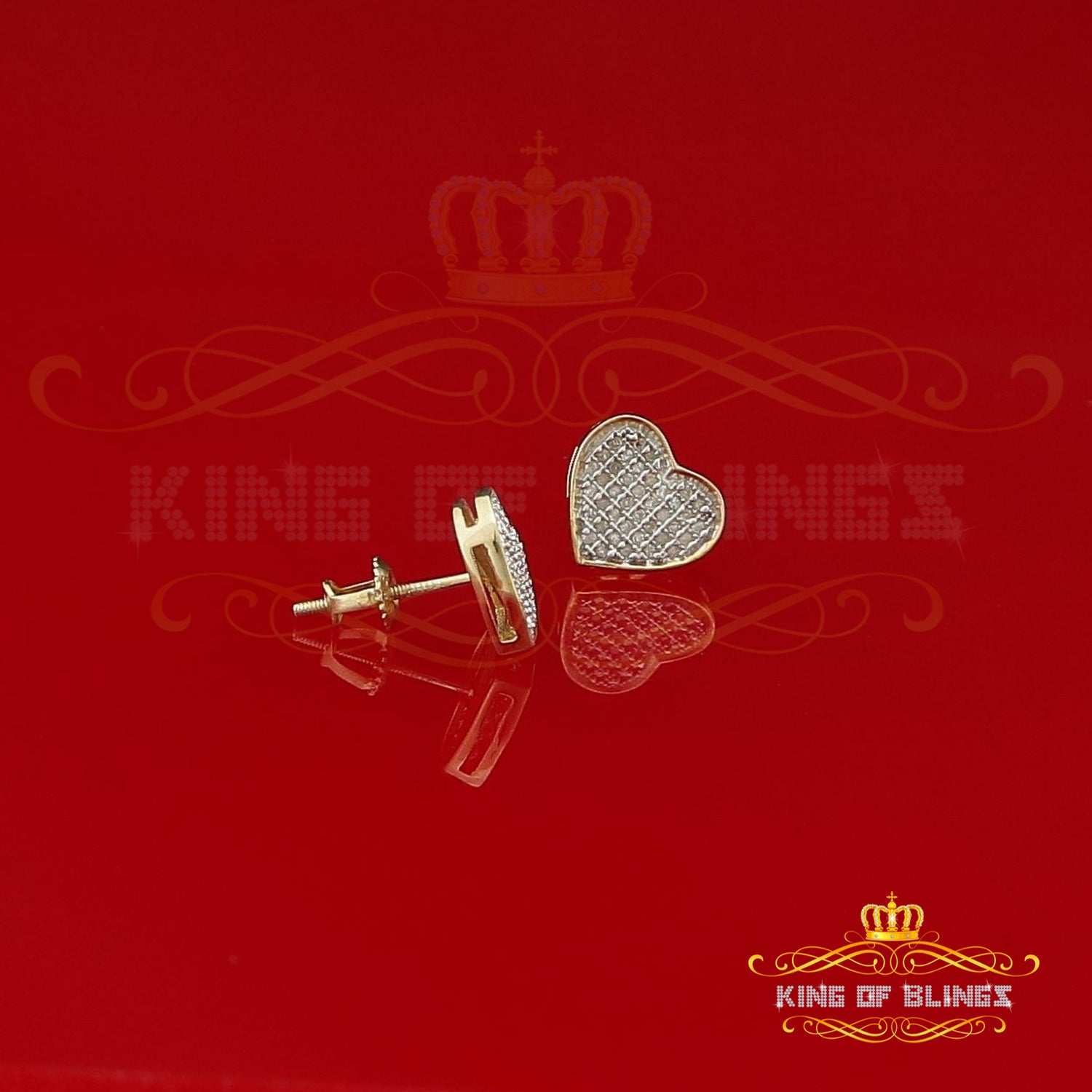 King of Blings-Aretes Para Hombre Heart 925 Yellow Silver 0.25ct Diamond Women's /Men's Earring KING OF BLINGS