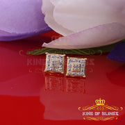 King of Blings-0.05ct Diamond 925 Sterling Silver Yellow Stud Women's & Men's Square Earrings KING OF BLINGS