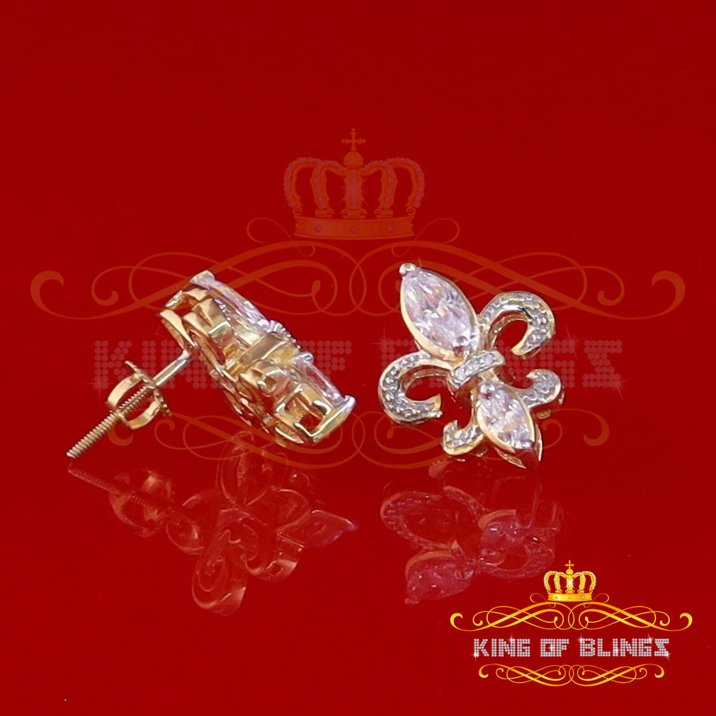 King of Bling's 925 Yellow Silver Ladies Fleur de Lis Screw Back 2.43ct Cubic Zirconia Earrings KING OF BLINGS