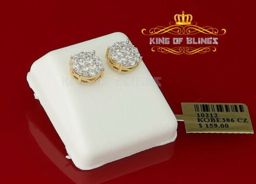 King of Bling's 925 Yellow Silver 0.96ct Cubic Zirconia Women's & Men's Hip Hop Flower Earrings KING OF BLINGS