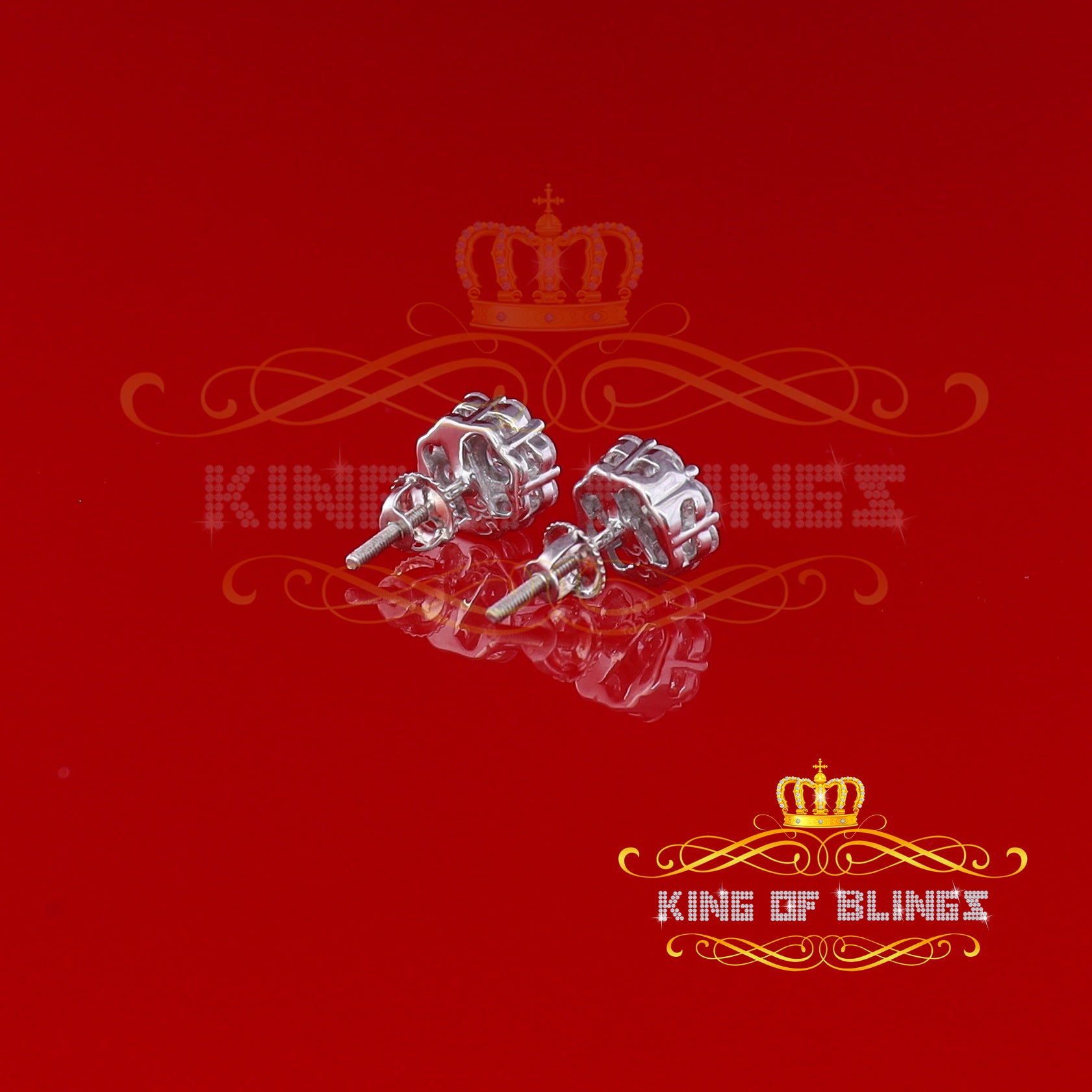 King of Blings- White 925 Silver 2.1ct Cubic Zirconia Women's & Men's Hip Hop Floral Earrings KING OF BLINGS