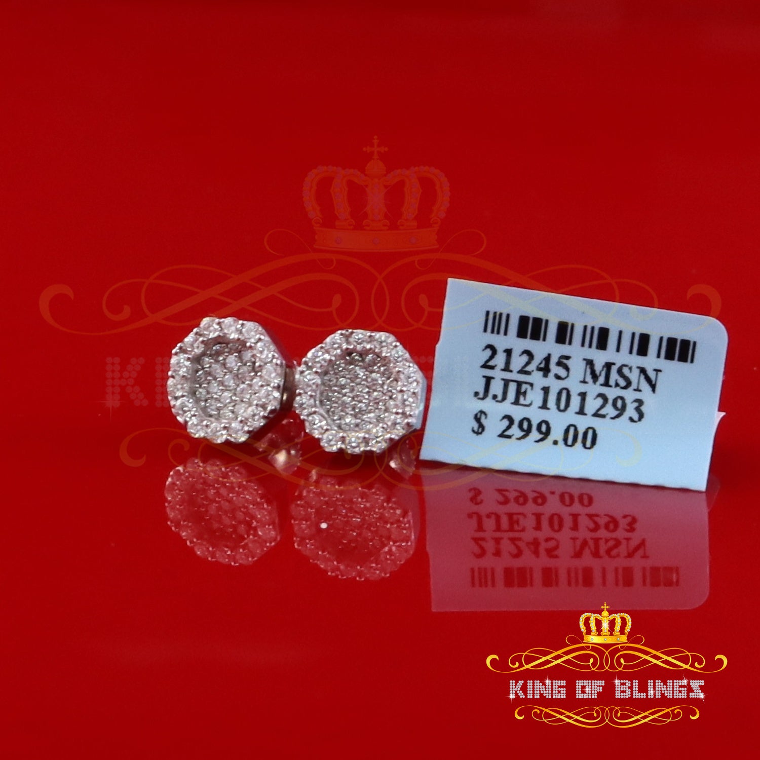 King of Bling's 925 White Silver 0.66ct VVS 'D' Moissanite Octagon Stud Earring Men's/Womens King of Blings