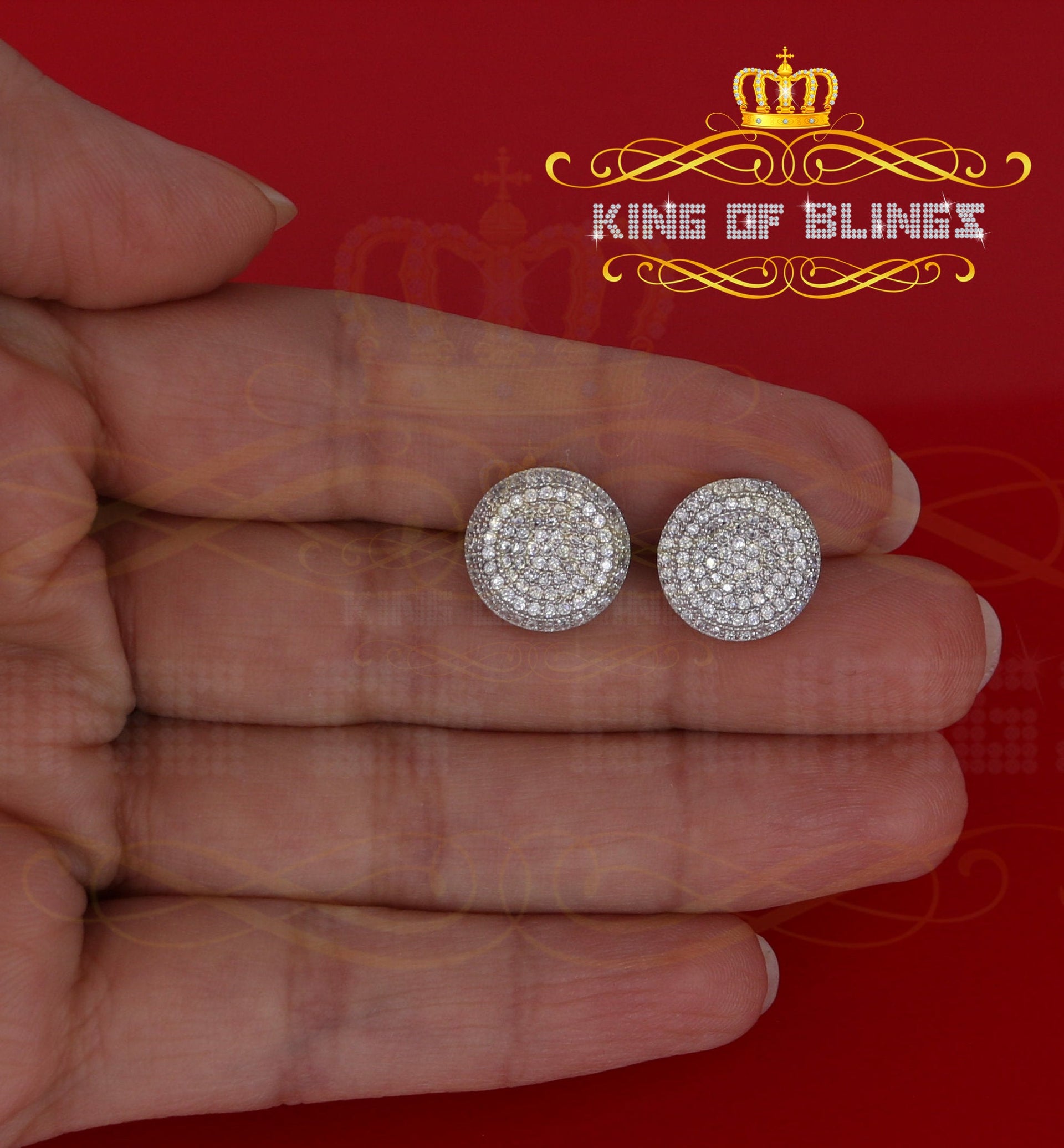 King of Blings- Aretes Para Hombre 925 White Silver 1.94ct Cubic Zirconia Round Women's Earrings KING OF BLINGS