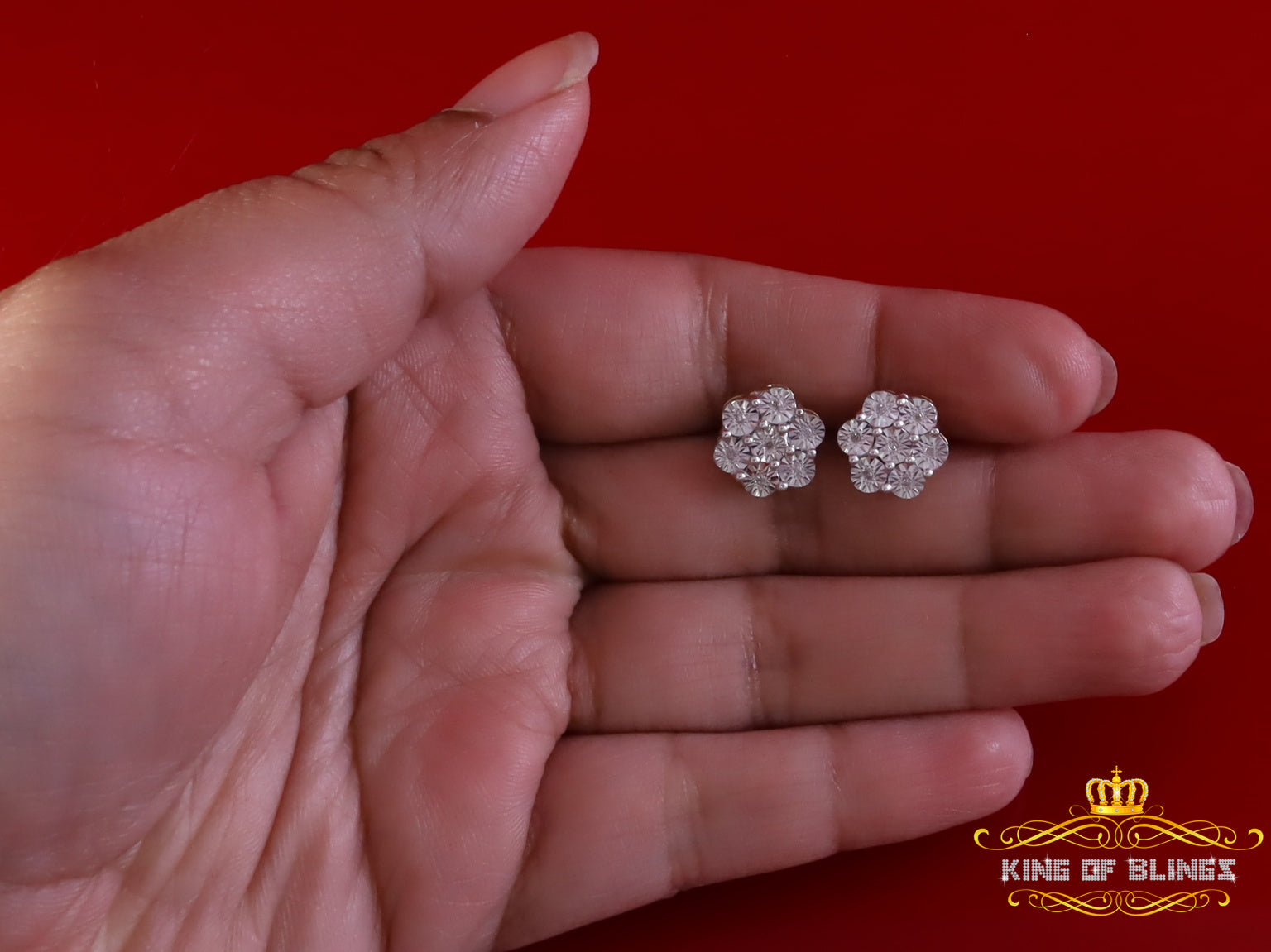 0.05ct Diamond 925 Sterling Silver Yellow Floral Earrings For Men's / Women's KING OF BLINGS