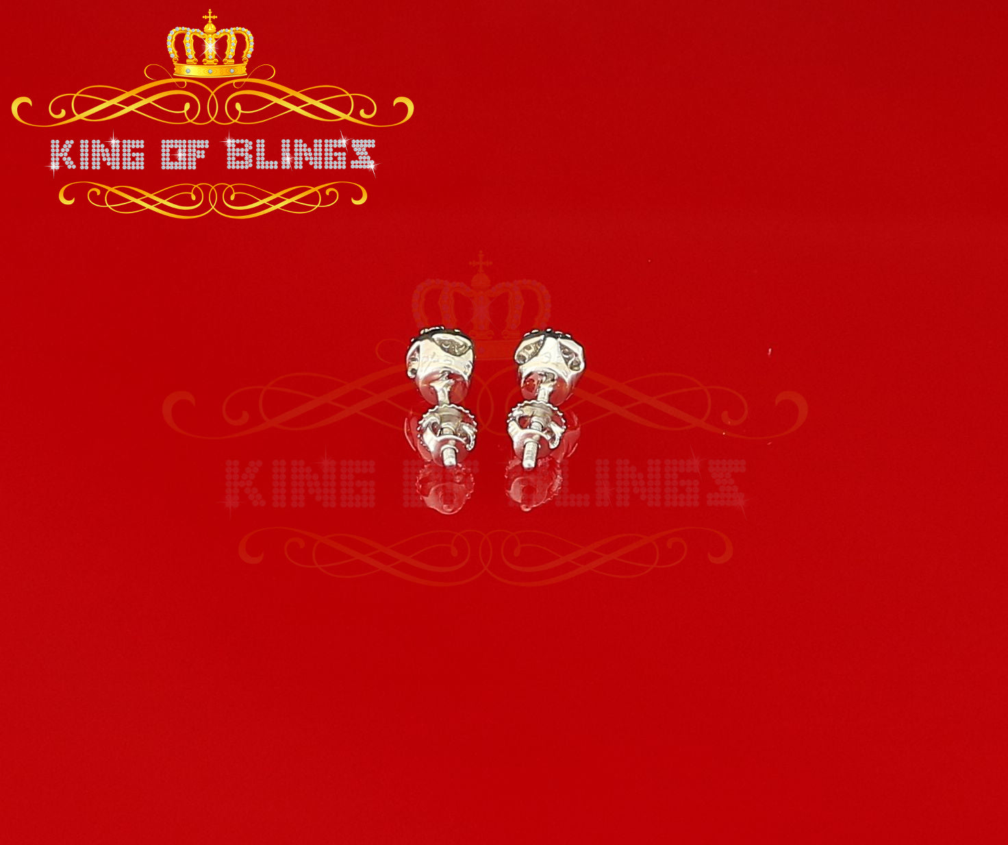 King of Blings- 925 White Silver Aretes Para Hombre 0.30ct Cubic Zirconia Women's Round Earrings KING OF BLINGS