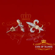 King of Bling's 925 Yellow Silver Fleur de Lis Screw Back 0.25ct Cubic Zirconia Ladies Earrings KING OF BLINGS
