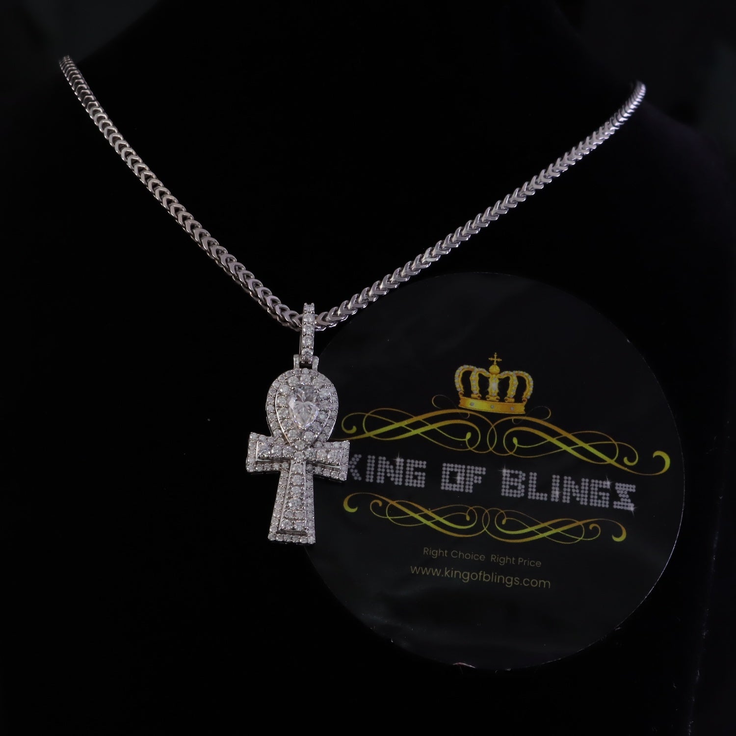 King Of Bling's New Men's White Silver 3.50ct VVS 'D' Moissanite Charm Ankh Pendant Womens KING OF BLINGS