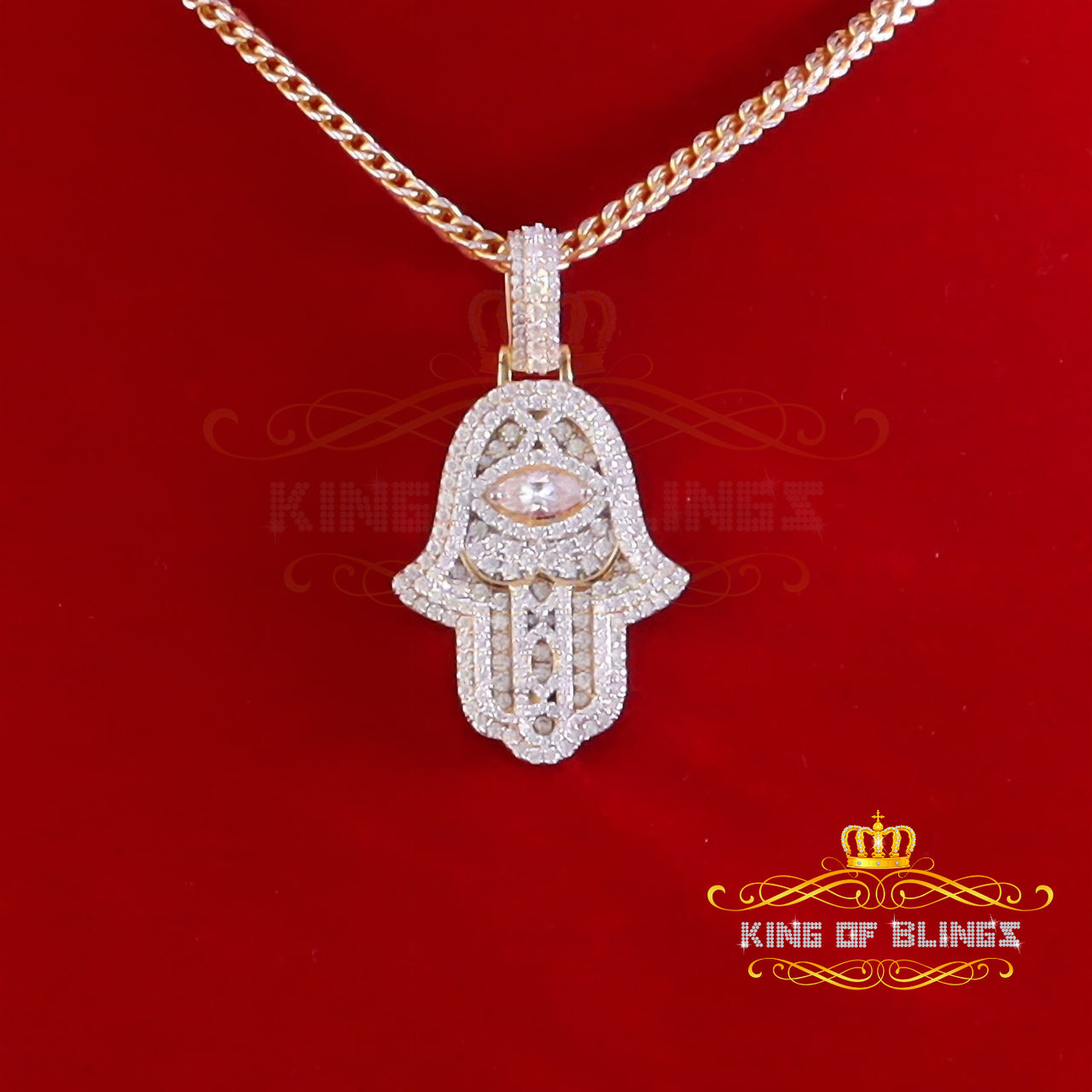 King Of Bling's 925 Silver Moissanite VVS D Baguette 3.00ct Yellow Hamsa Pendant For Women's