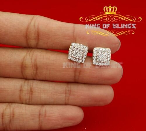 King of Bling's Hip Hop Yellow Silver Screw Back 1.04ct Cubic Zirconia Women's Square Earrings KING OF BLINGS