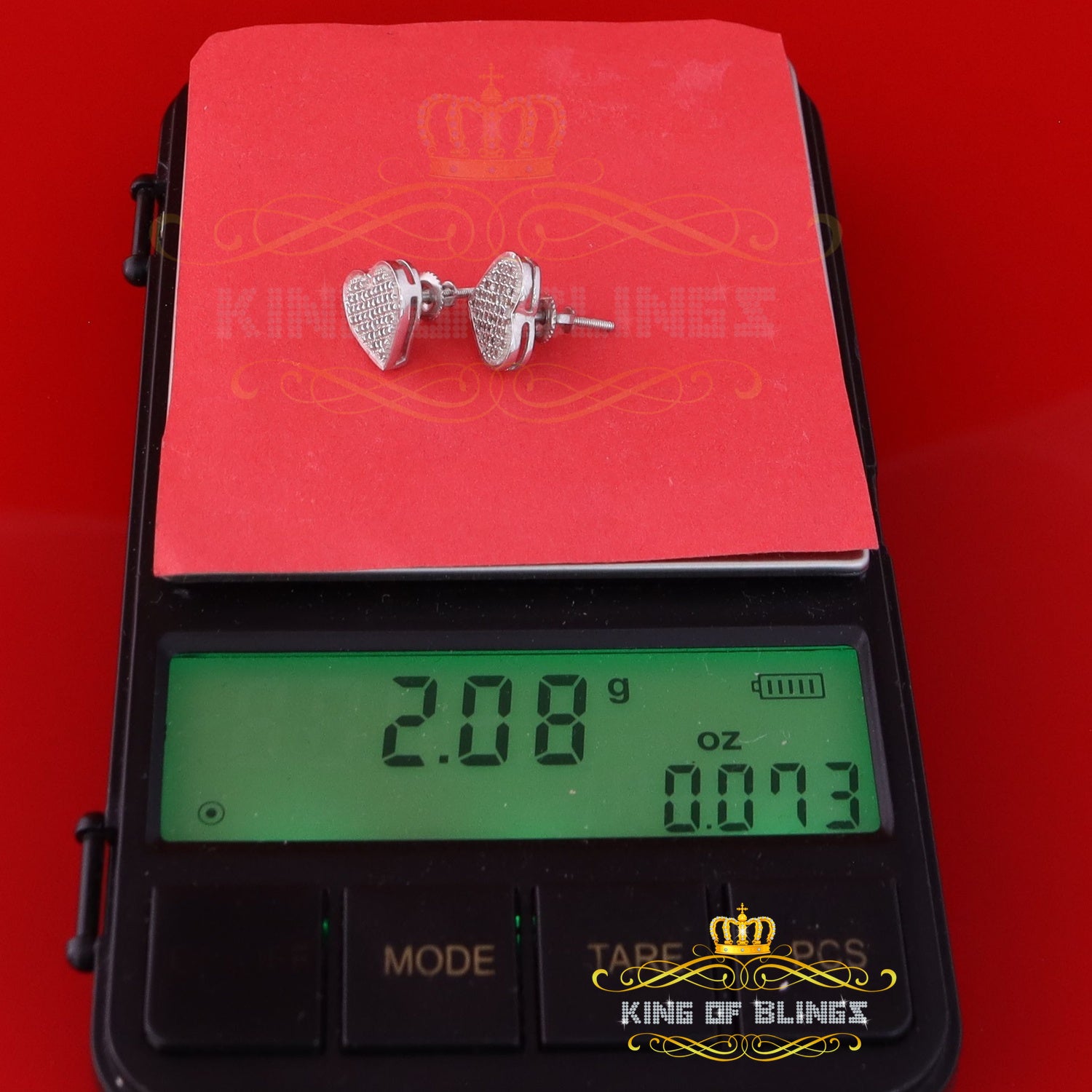 King Of Bling's Aretes Para Hombre Heart 925 White Silver 0.33ct Diamond Women's /Men's Earring KING OF BLINGS
