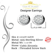 King of Blings- Aretes Para Hombre 925 White Silver 0.64ct Cubic Zirconia Round Women's Earrings KING OF BLINGS