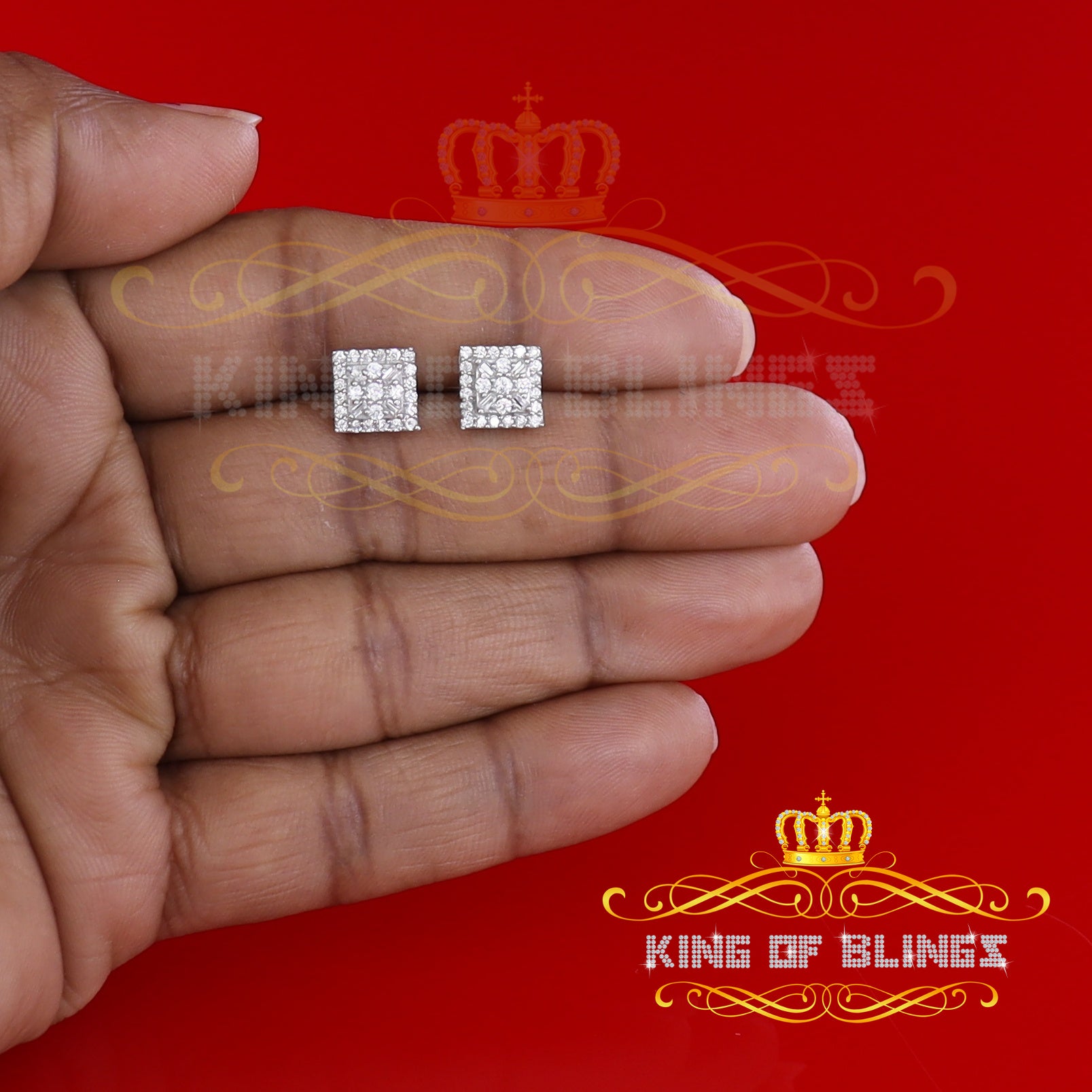 King of Bling's 925 Yellow Starling Silver 0.74ct Cubic Zirconia Square Women's & Men's Earrings KING OF BLINGS