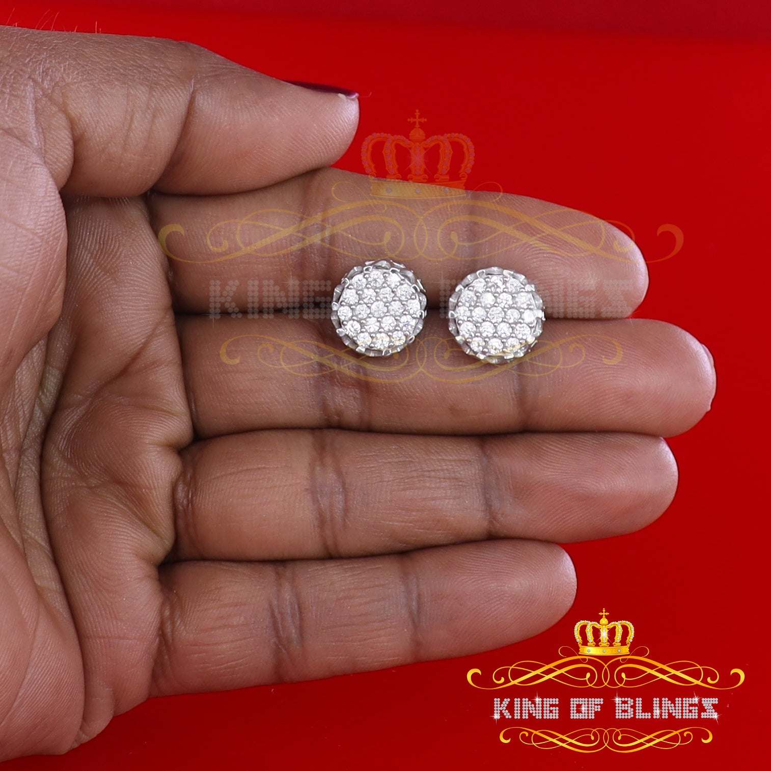King of Blings- White 925 Sterling Silver 2.04ct Cubic Zirconia Women's & Men's Floral Earrings KING OF BLINGS
