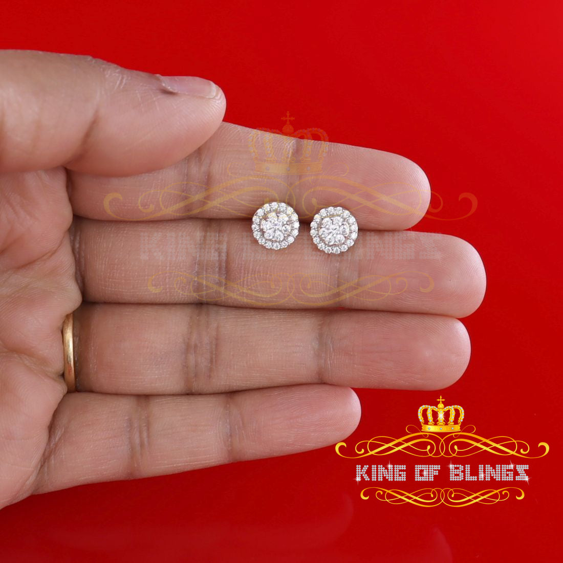 King of Bling's 925 Yellow Silver 0.90ct Cubic Zirconia Women's & Men's Hip Hop Flower Earrings KING OF BLINGS