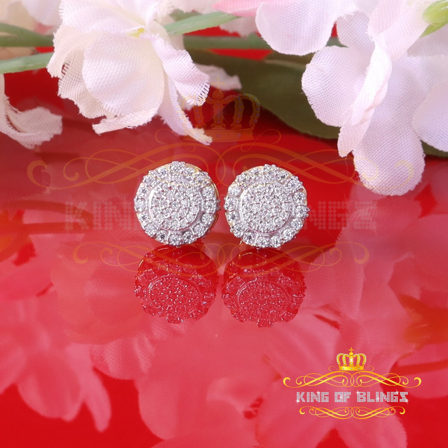 King of Bling's Men's/Womens Silver Yellow 0.50ct VVS 'D' Moissanite 2 Round Earrings KING OF BLINGS