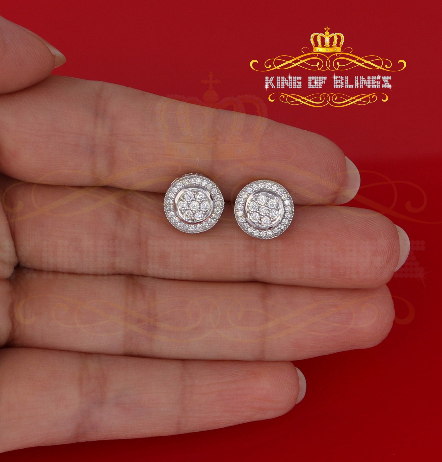King of Blings- Aretes Para Hombre 925 White Silver 1.59ct Cubic Zirconia Round Women's Earrings KING OF BLINGS