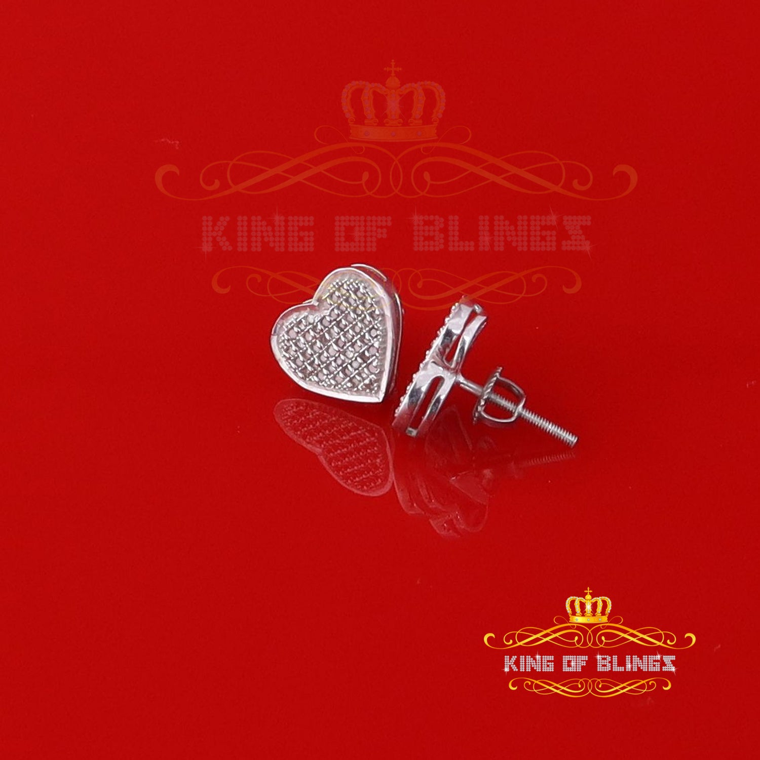 King Of Bling's Aretes Para Hombre Heart 925 White Silver 0.33ct Diamond Women's /Men's Earring KING OF BLINGS
