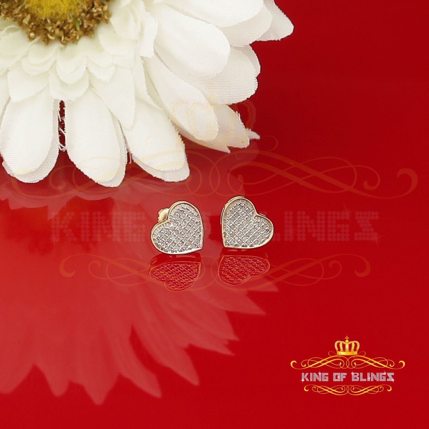 King of Blings-Aretes Para Hombre Heart 925 Yellow Silver 0.25ct Diamond Women's /Men's Earring KING OF BLINGS