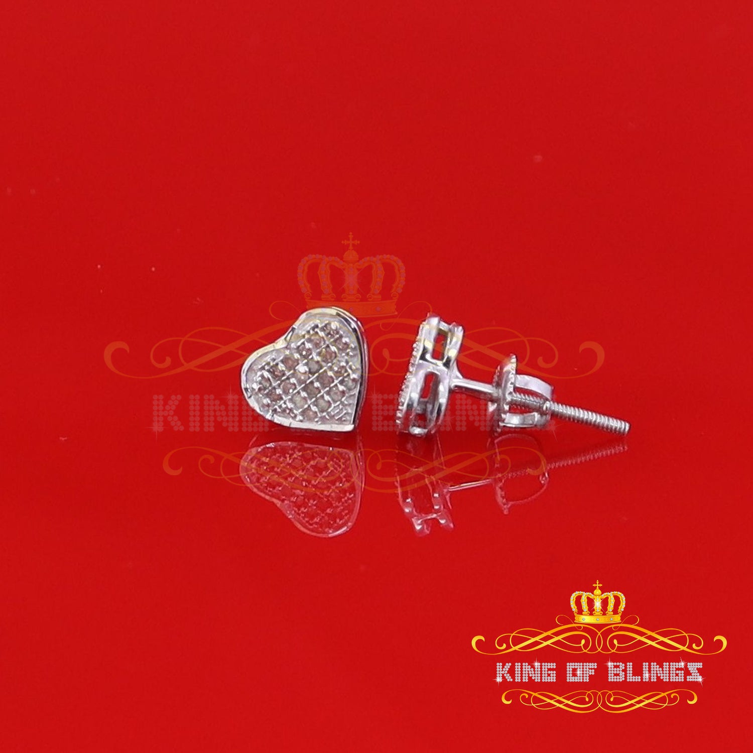 King Of Bling's 925 Sterling Silver 0.10ct Diamond Heart Earrings For Women White Stud For Men KING OF BLINGS