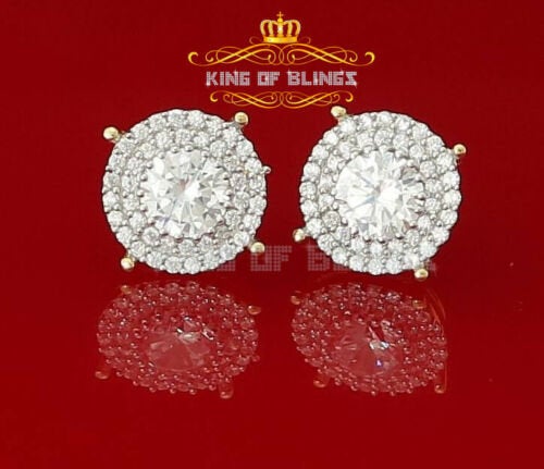 King of Bling's 925 Yellow Sterling Silver 1.07ct Cubic Zirconia Women's Hip Hop Rounds Earrings KING OF BLINGS