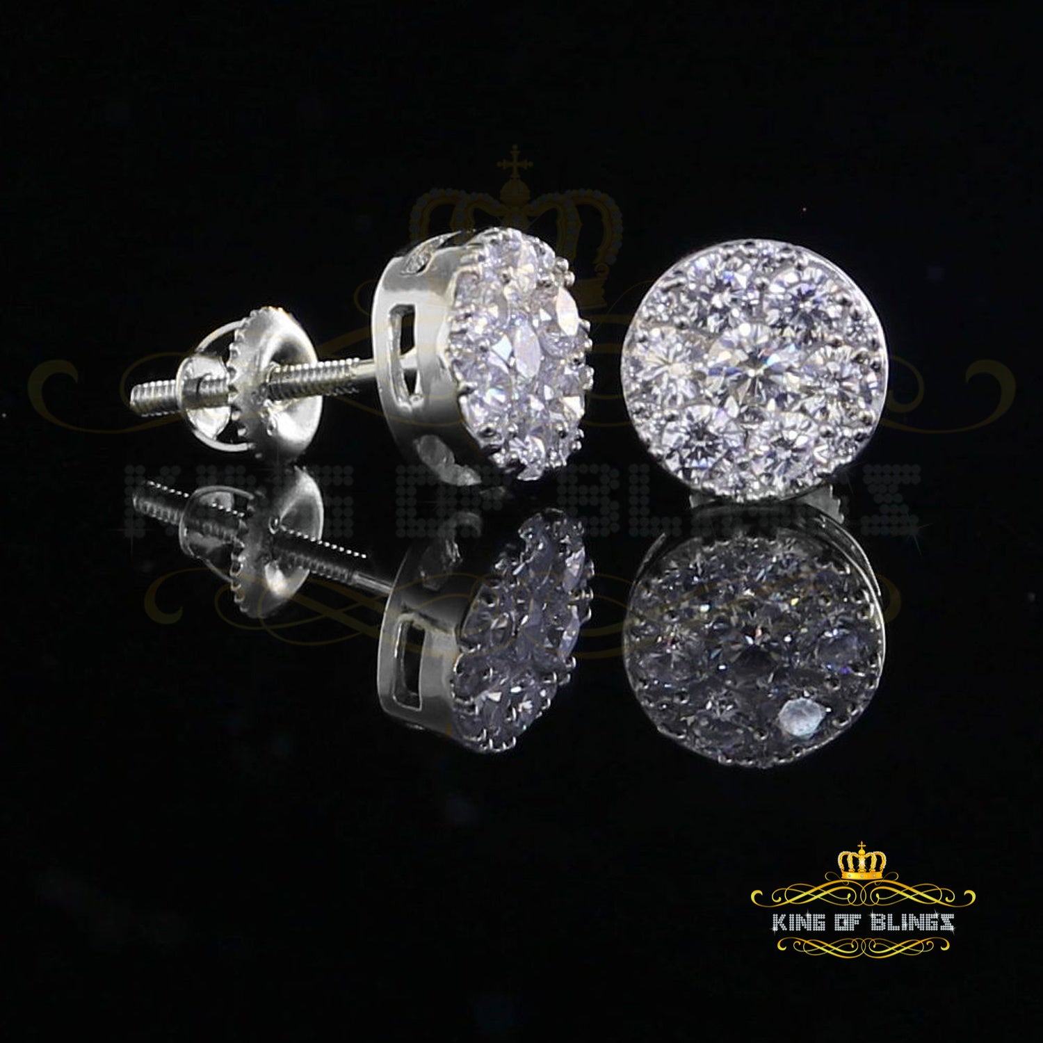 King of Blings- 2.76 ct Cubic Zirconia 925 White Silver Women's & Men's Hip Hop Round Earrings KING OF BLINGS