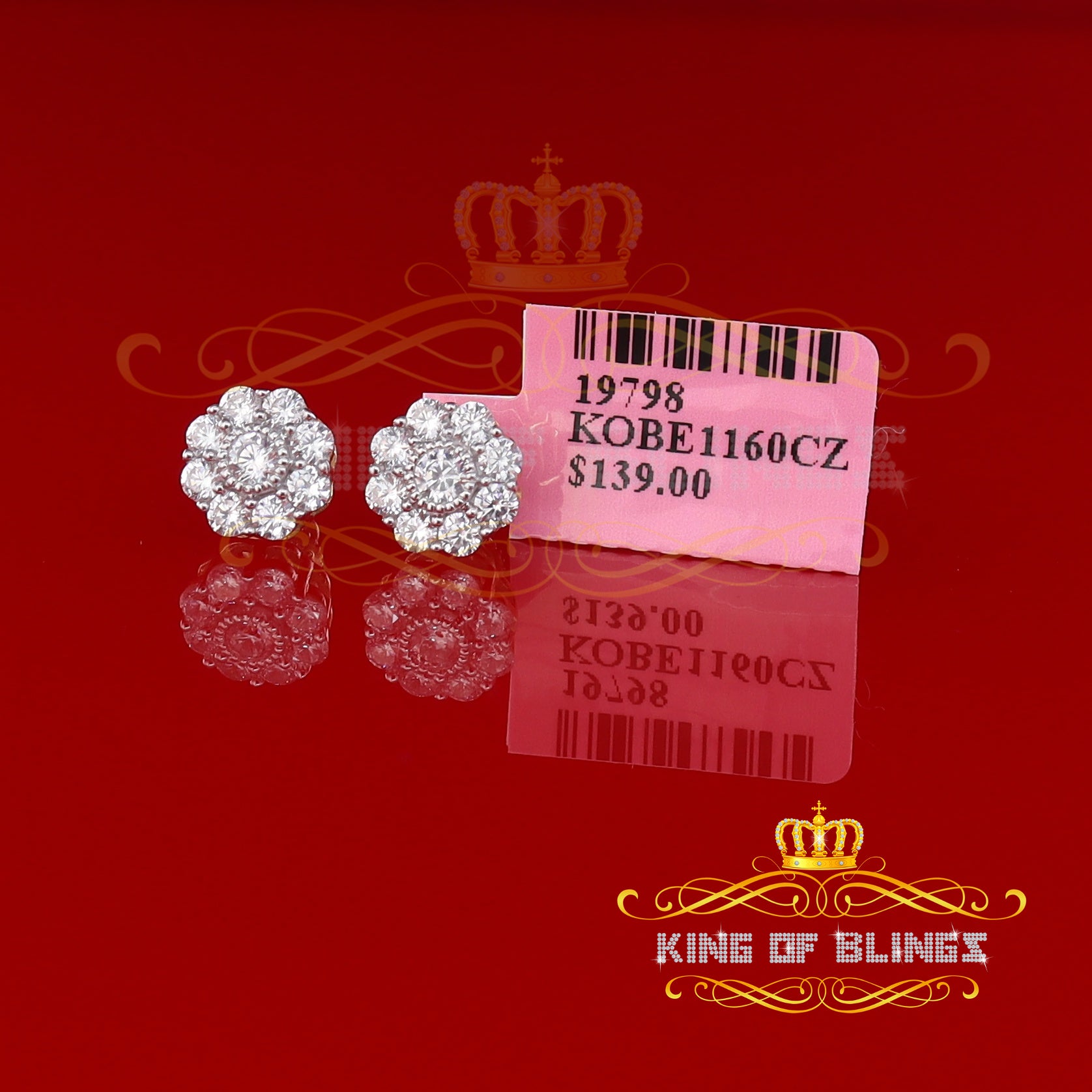 King of Bling's 925 Yellow Silver 2.1ct Cubic Zirconia Women's & Men's Hip Hop Floral Earrings KING OF BLINGS