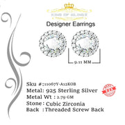 King of Blings- 925 White Silver 4.42ct Cubic Zirconia Women's & Men's Hip Hop Round Earrings KING OF BLINGS