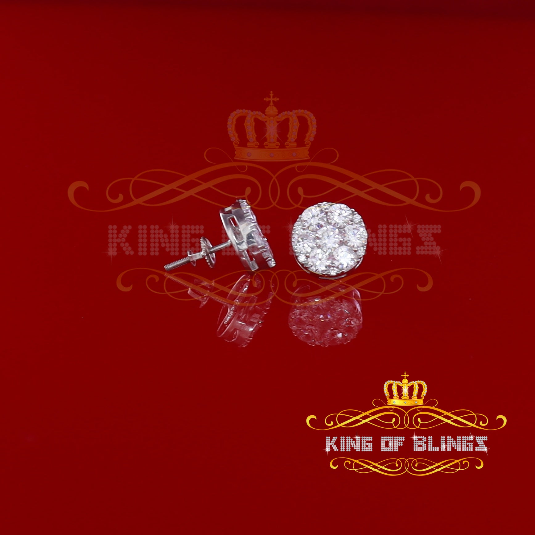King of Blings- White 925 Sterling Silver 4.83ct Cubic Zirconia Women's & Men's Round Earrings KING OF BLINGS