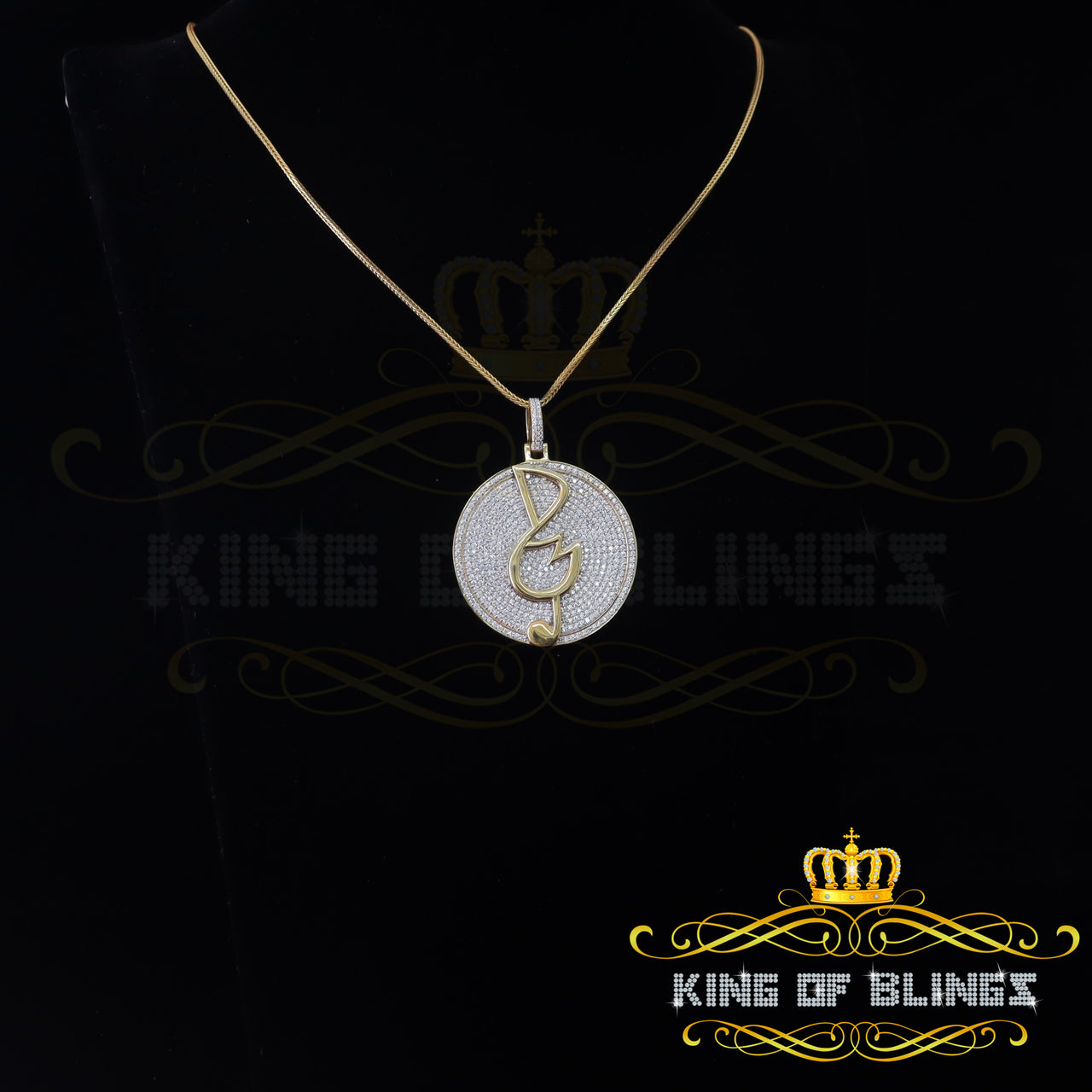 Create Your Own Custom Design in 925 Sterling Silver 1.66inch Circle Music Sign Pendant with Cubic Zirconia