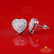 King of Bling's White Silver 1.0ct VVS 'D' Moissanite Floral Heart Stud Earring Men's/Womens King of Blings