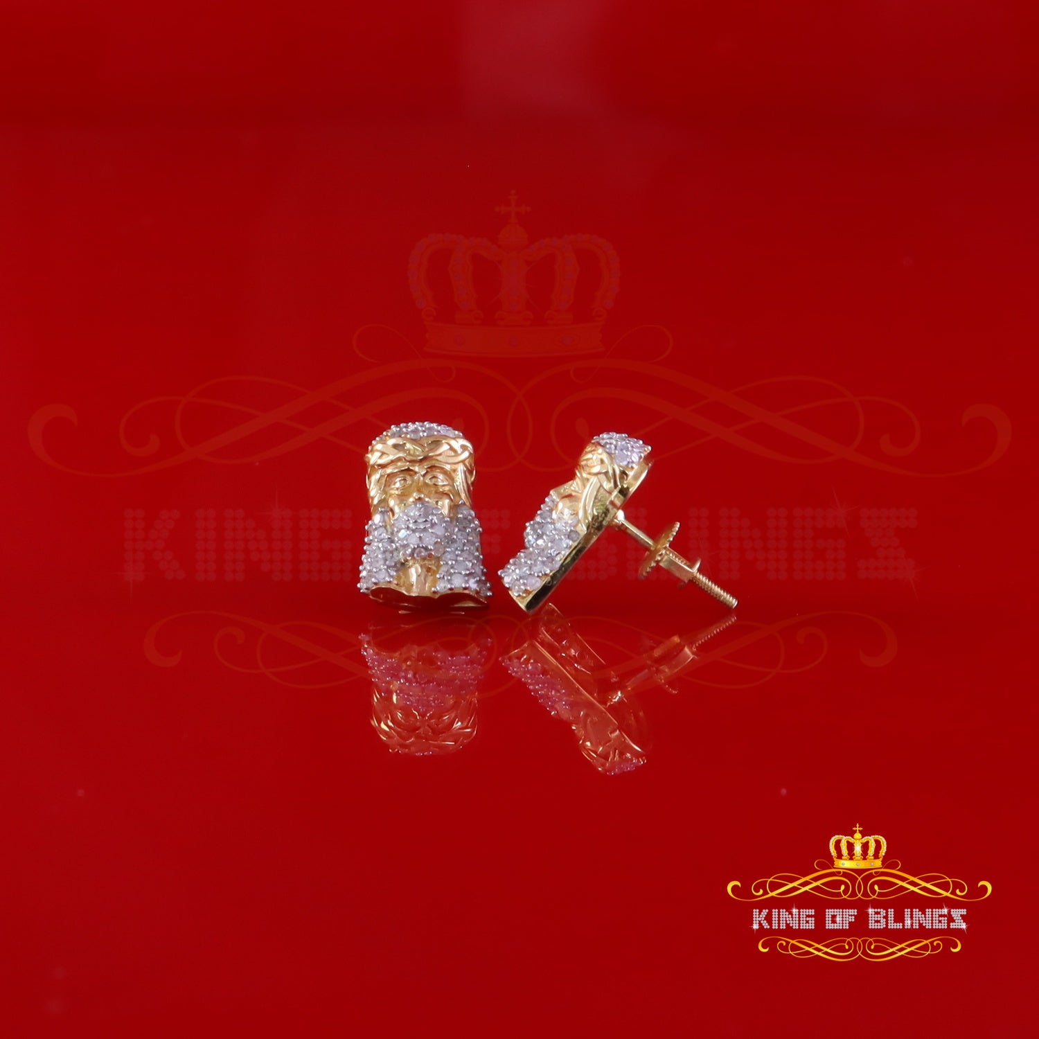 King of Blings-0.50ct Diamond 925 Sterling Silver Yellow for Men's & Women Stud JESUS Earring King of Blings