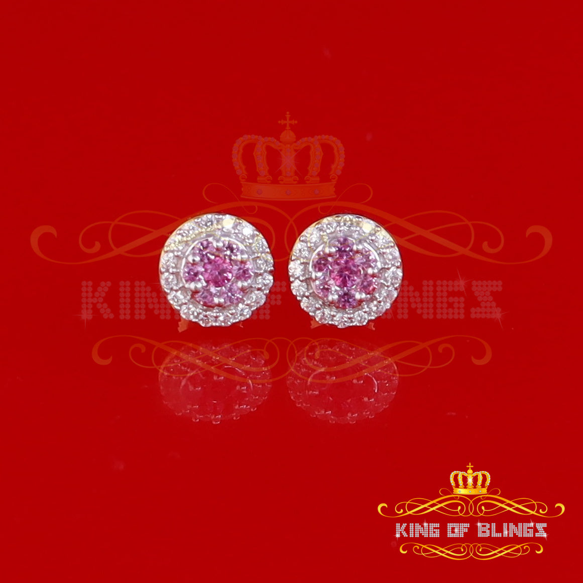 King of Bling's 925 Yellow Sterling Silver 0.90ct Cubic Zirconia Women's Hip Hop Round Earrings KING OF BLINGS
