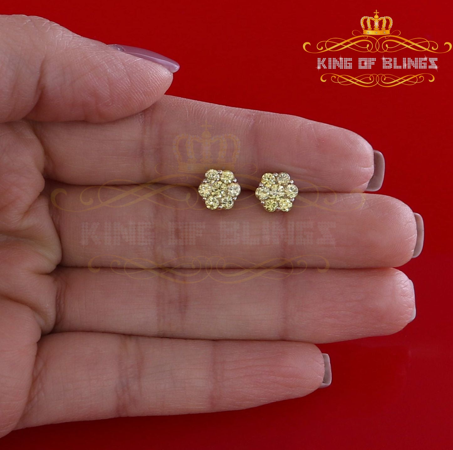 King of Blings- 925 White Silver Sterling 2.06ct Cubic Zirconia Hip Hop Flower Women's Earrings KING OF BLINGS