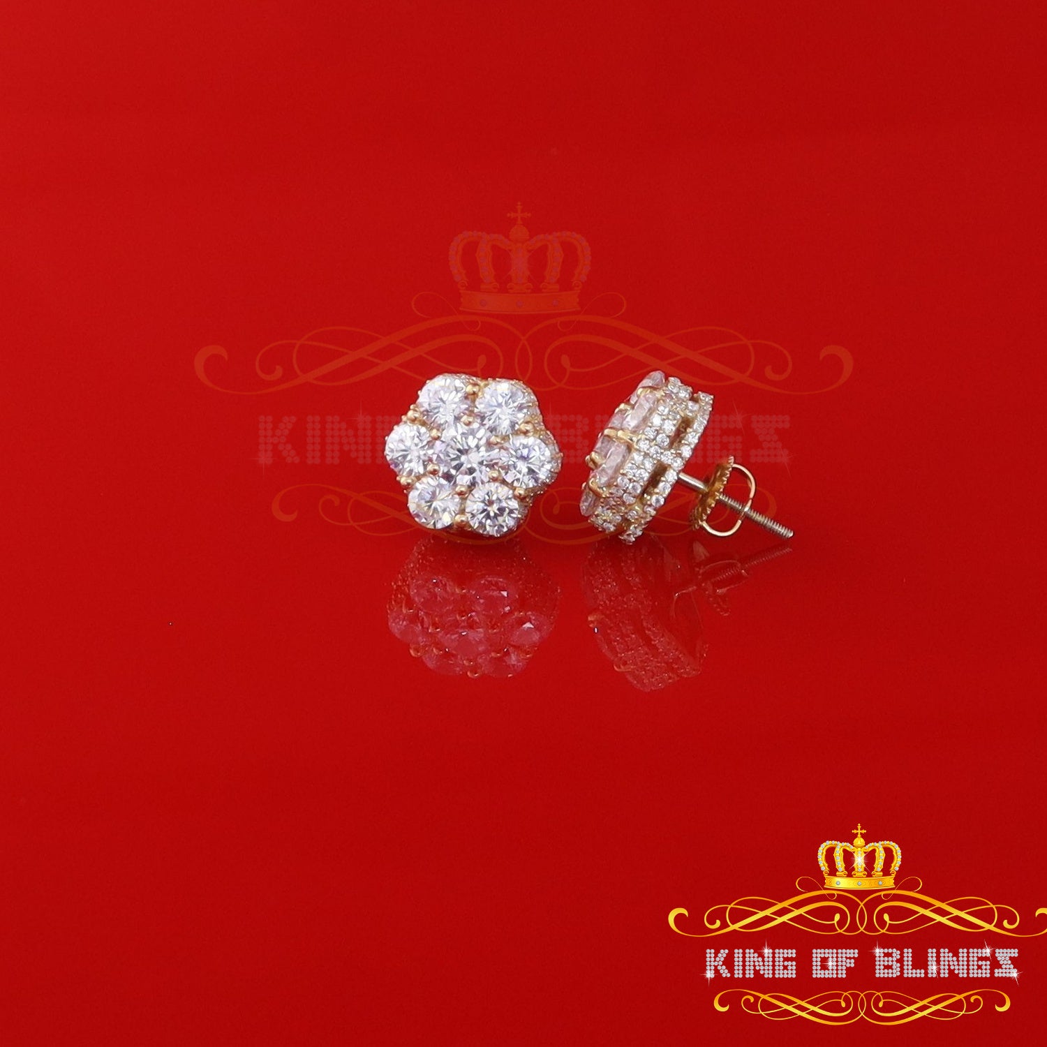 King of Bling's 8.72ct Cubic Zirconia 925 Silver Yellow For Men's & Women's Floral Style Earring KING OF BLINGS