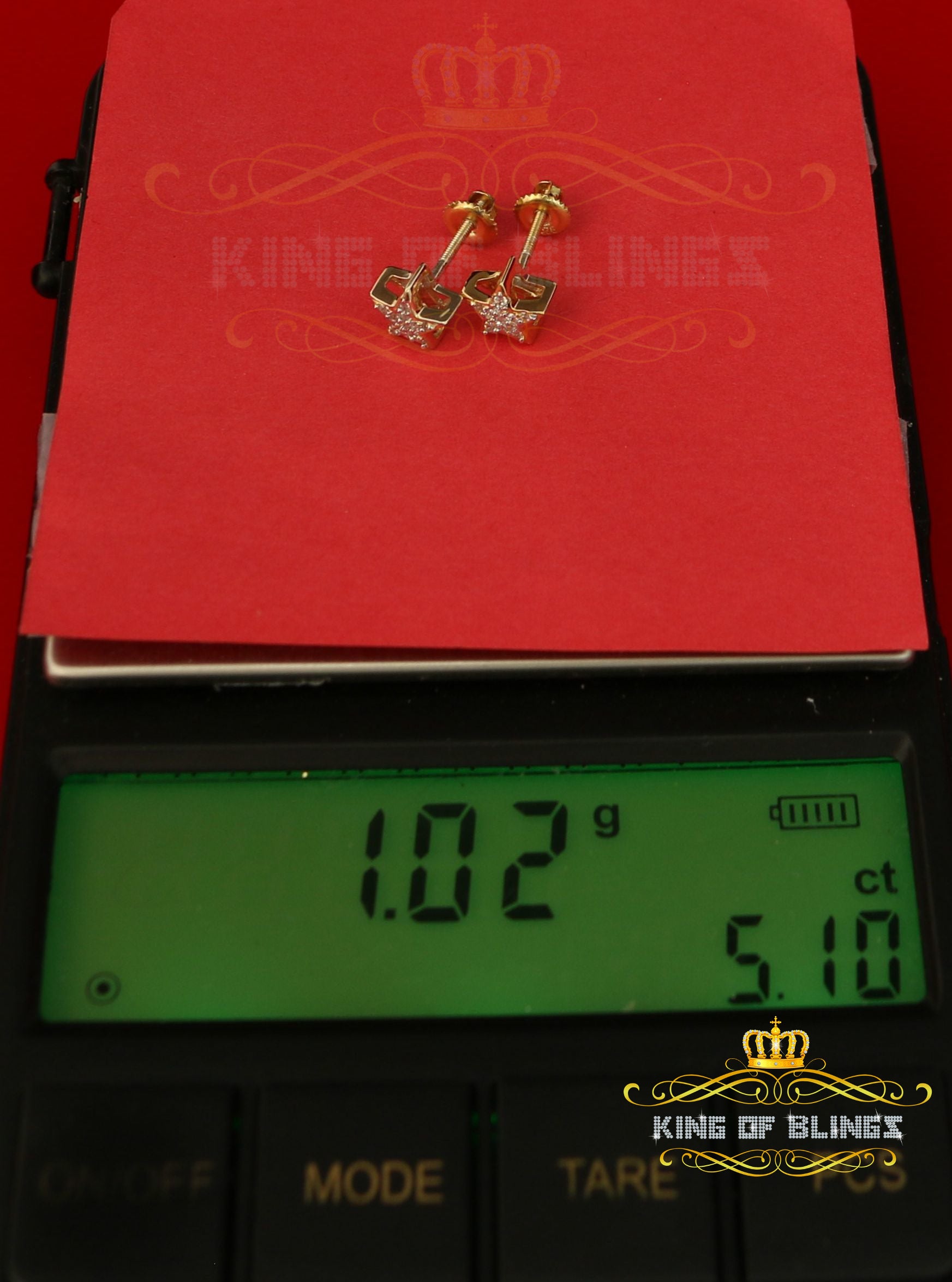 King of Bling's Hip Hop Yellow Silver Screw 0.22ct Cubic Zirconia Women's & Men's Star Earrings KING OF BLINGS