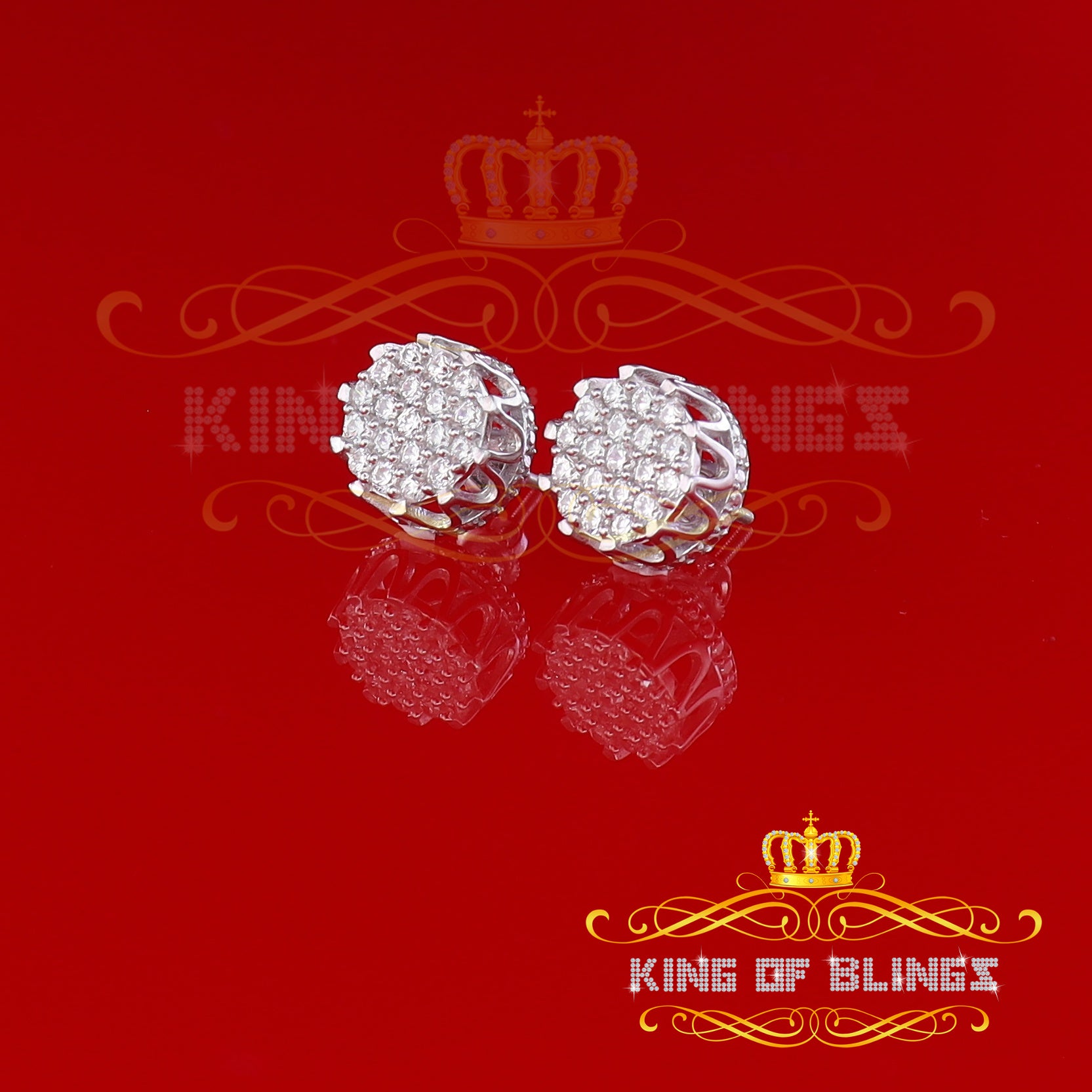 King of Blings- White 925 Sterling Silver 2.04ct Cubic Zirconia Women's & Men's Floral Earrings KING OF BLINGS